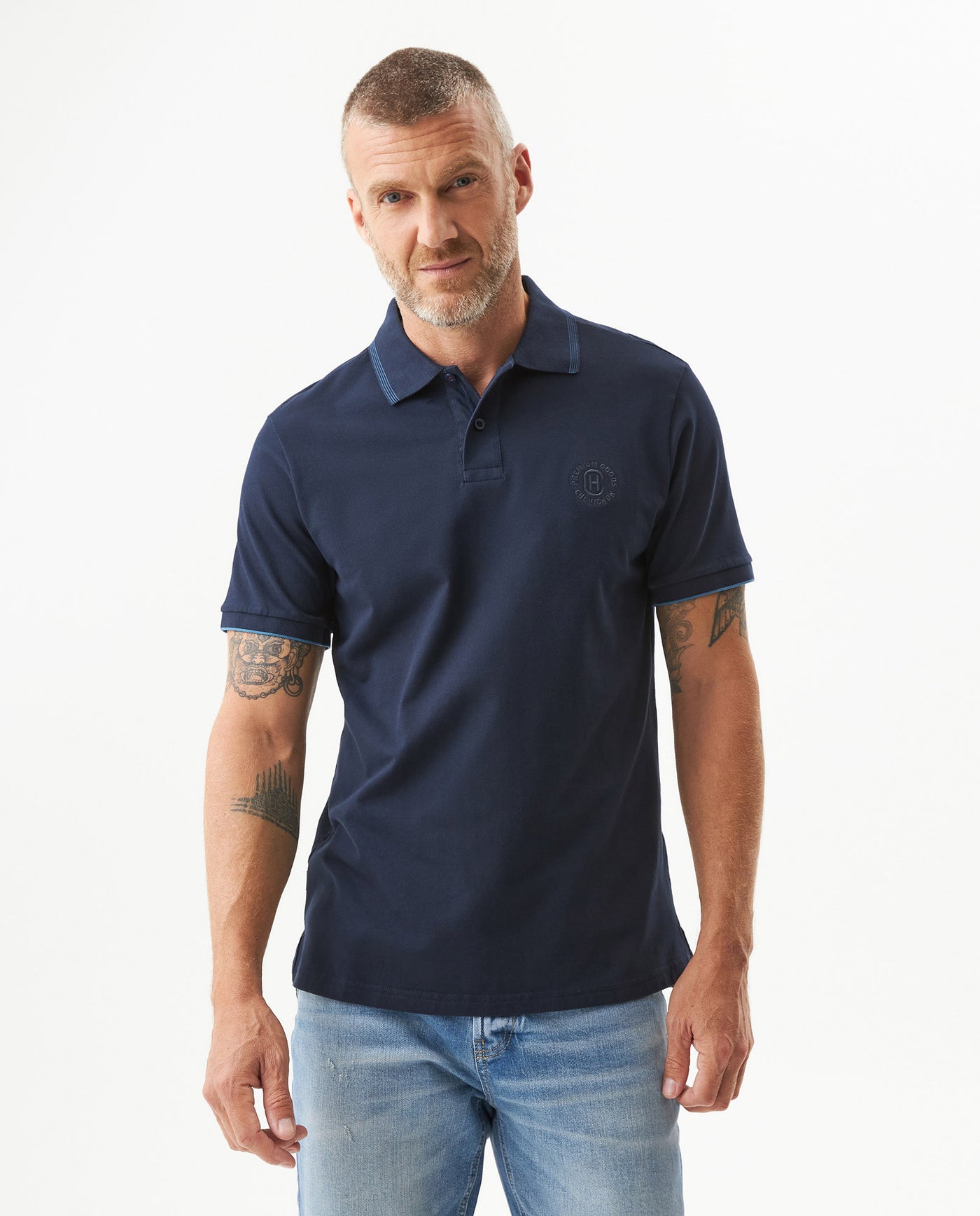 Men's Slim Fit Polo Shirt in Cotton Stretch Blend, Driftwood 609G011 - 1
