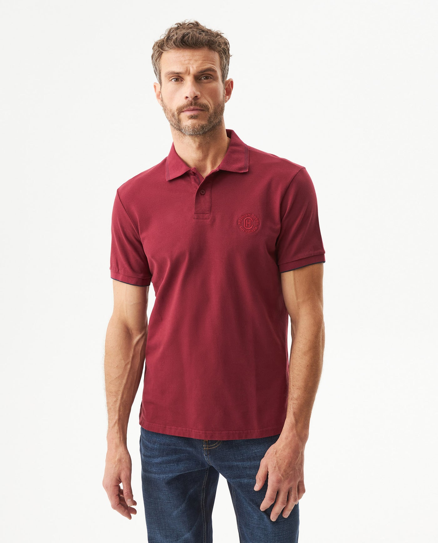 Men's Slim Fit Polo Shirt in Cotton Stretch Blend, Driftwood 609G011 - 1