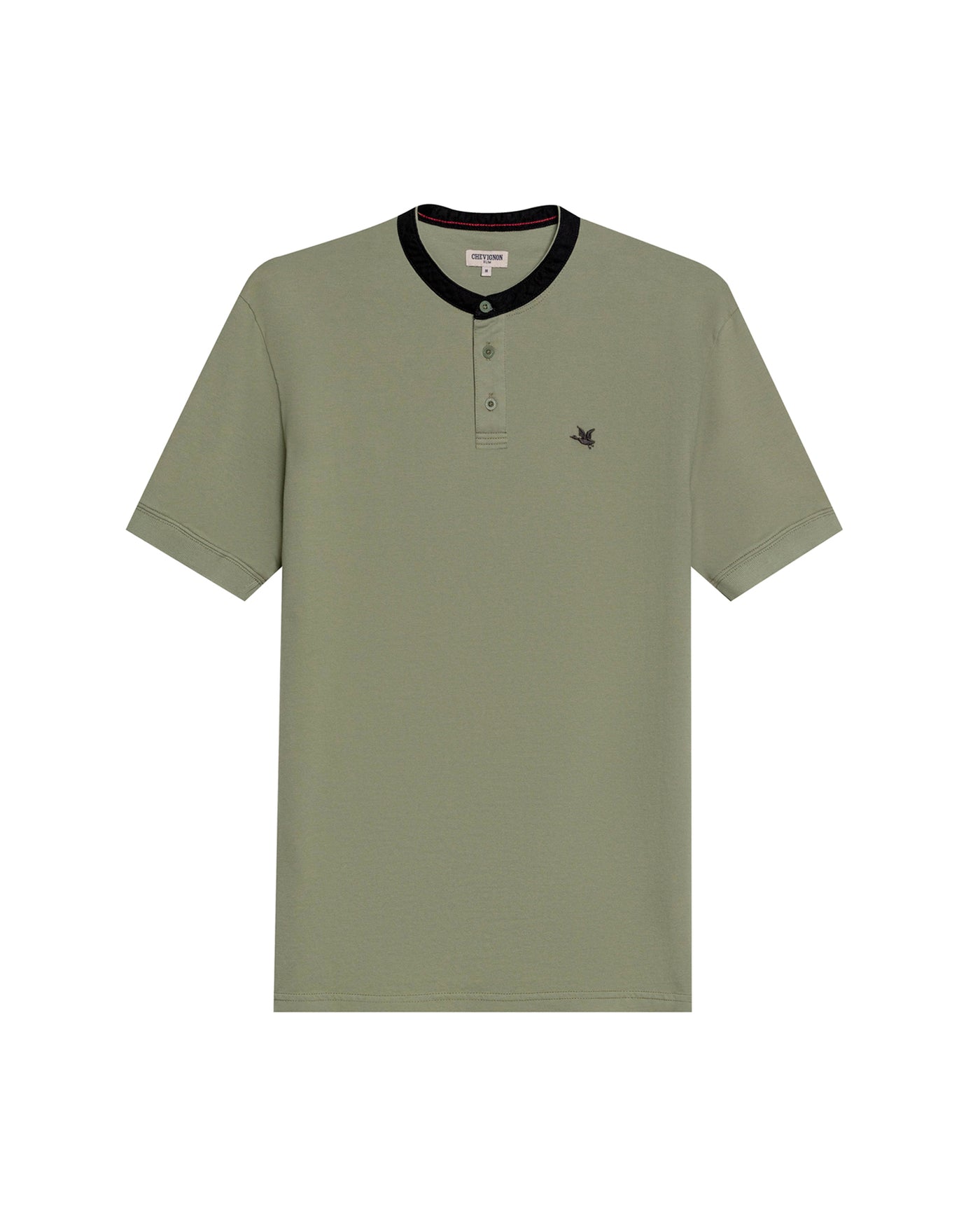 Men's Slim Fit Mandarin Collar Polo Shirt in Cotton Stretch Blend, Festive - 1
