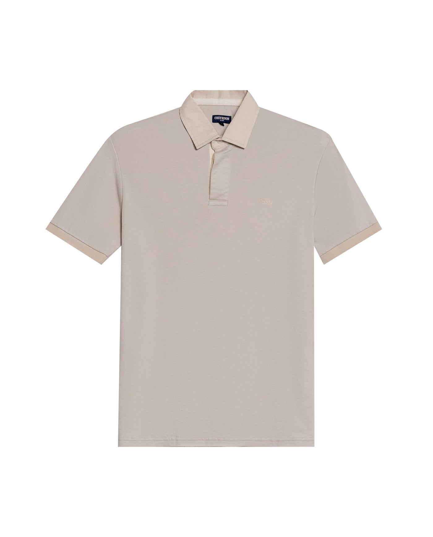 Men's Short Sleeve Printed Logo Slim Fit Polo Shirt in Cotton Majestic 63_609G030_BEI160924_3