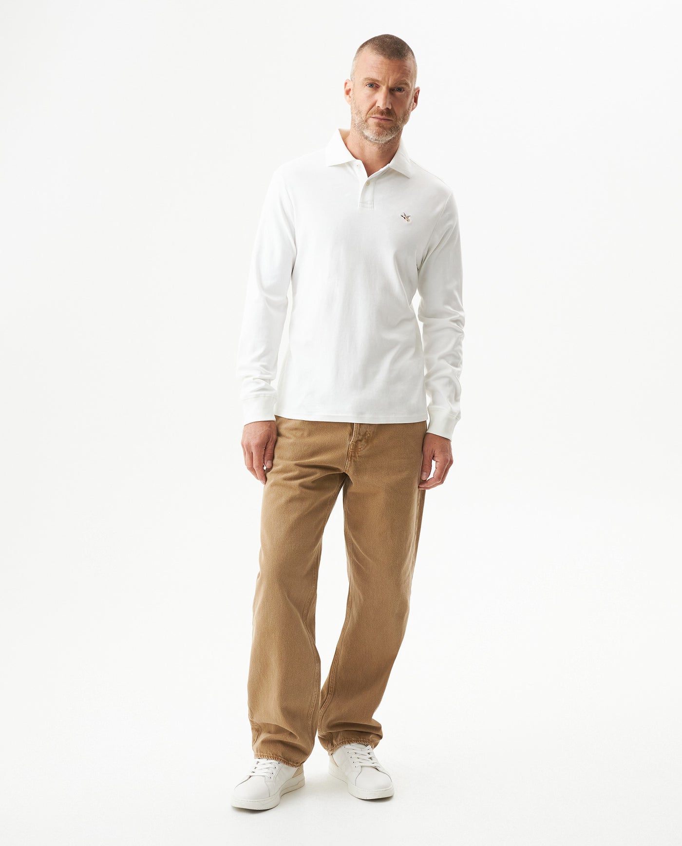 Men's Long Sleeve Slim Fit Polo Shirt in Cotton, Offshore 609G035 - 3