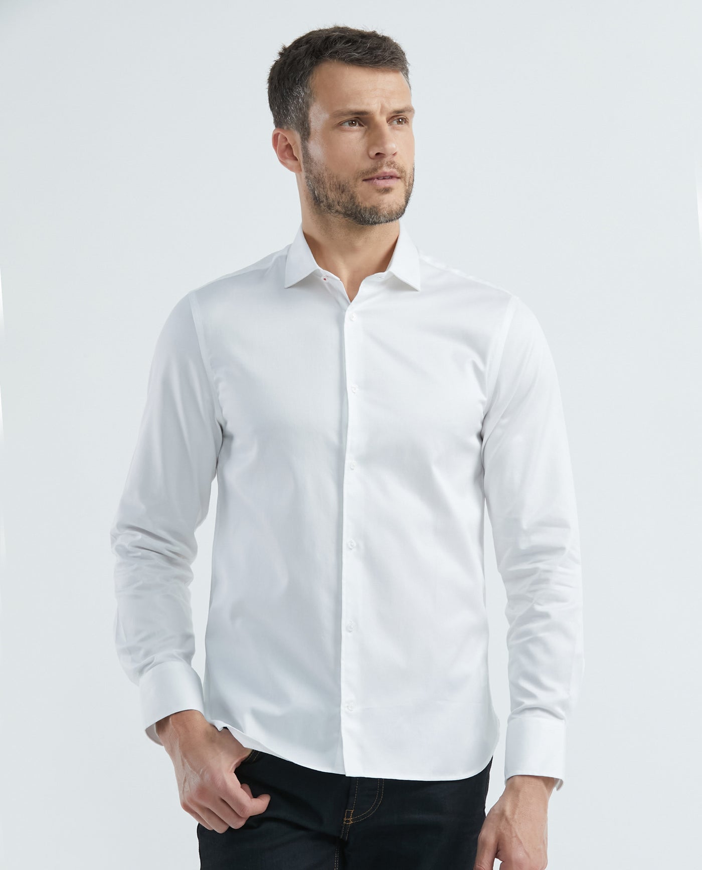 Camisa Premium de Hombre Slim Fit Manga Larga - Tecnología Twill - White 63_610E005_BLA110601_5