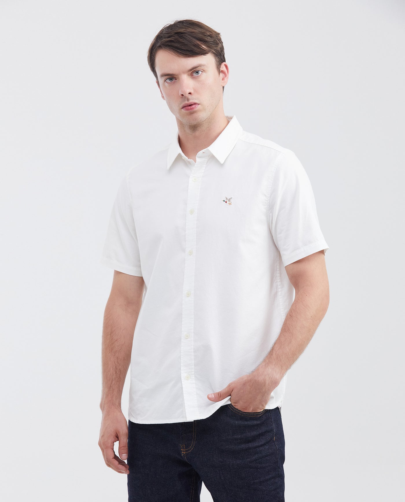 Men's Slim Fit Short Sleeve Shirt Color Duck Natural Buttons in Cotton 63_610F026_BLA110601_0