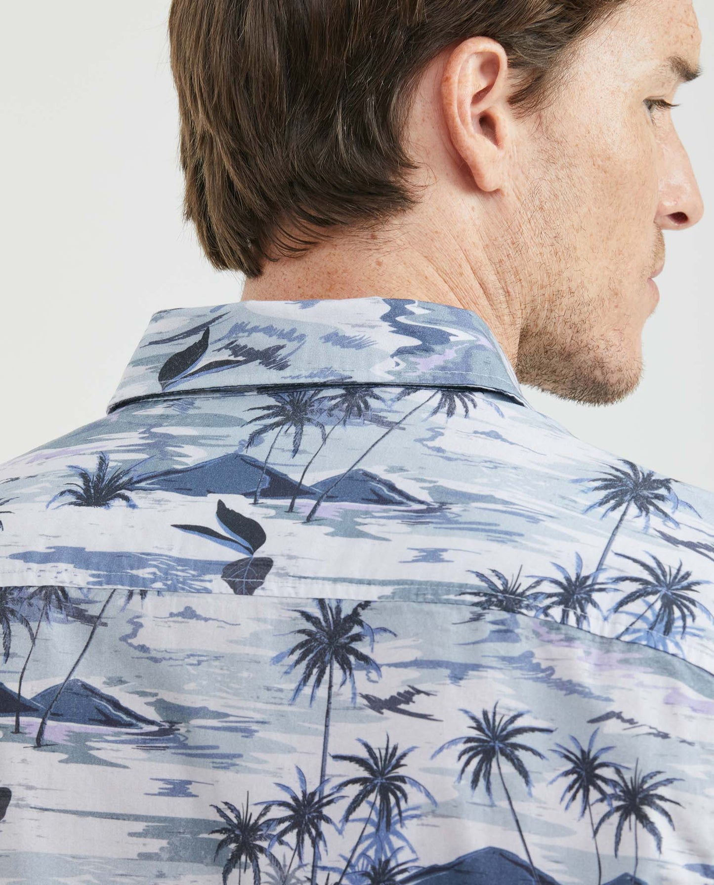 Men's Resort Shirt, Classic Fit Short Sleeve - Maxi Palm Print - Blue - 5