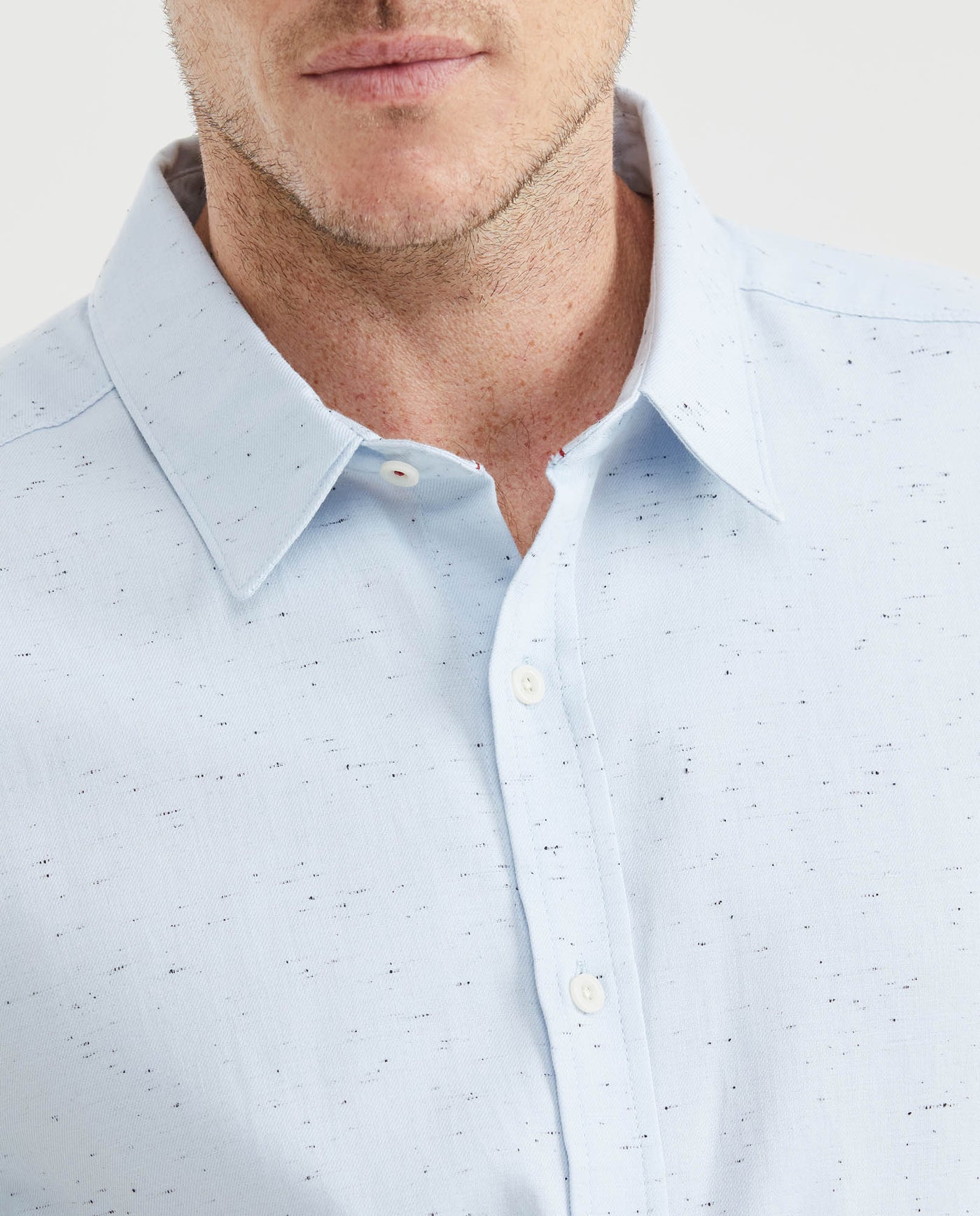 Men's Shirt, Slim Fit Short Sleeve - 100% Cotton Twill Neps Effect - Blue 611F008 - 3