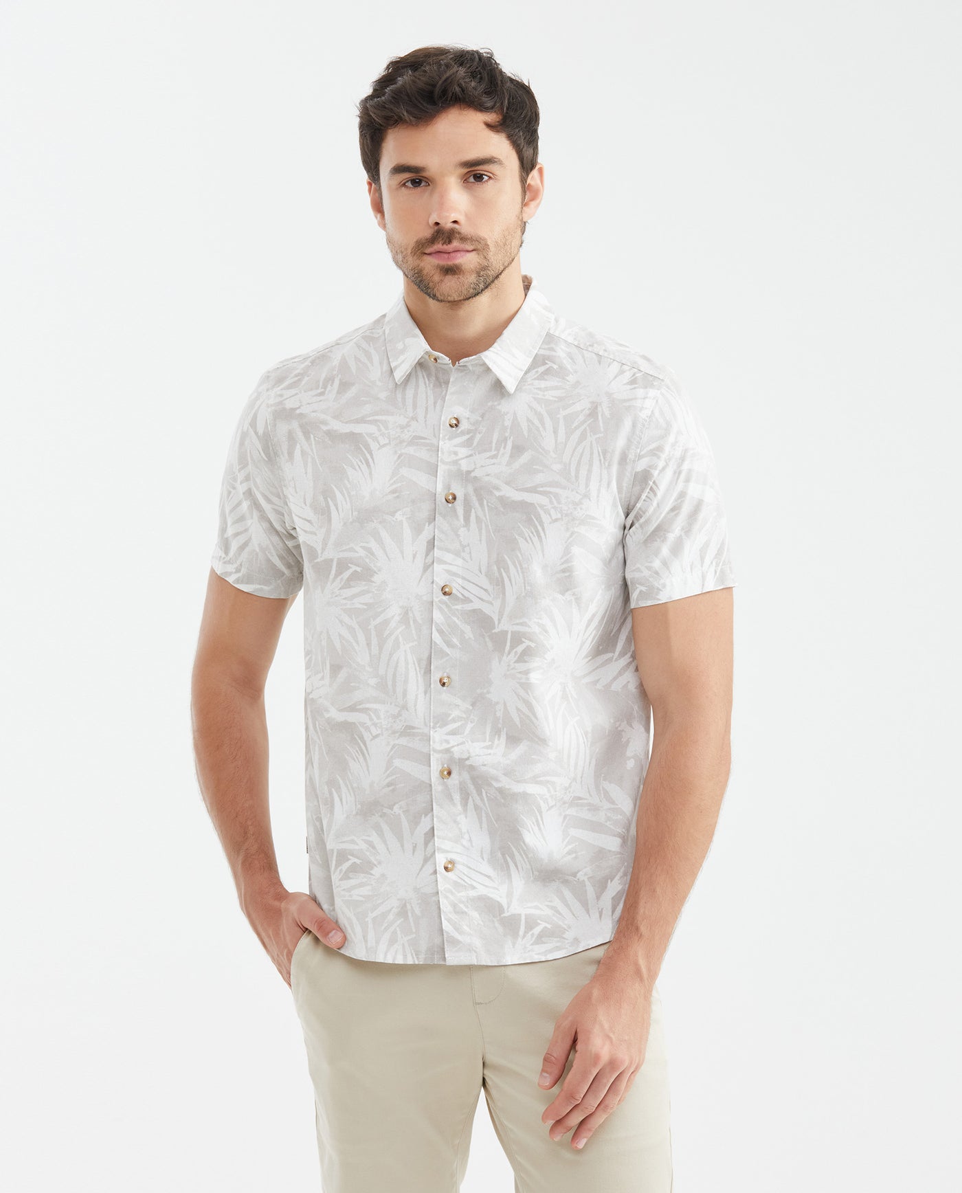 Men's Resort Short Sleeve Shirt Maxi Print Finished Button in Cotton 611F009 - 1