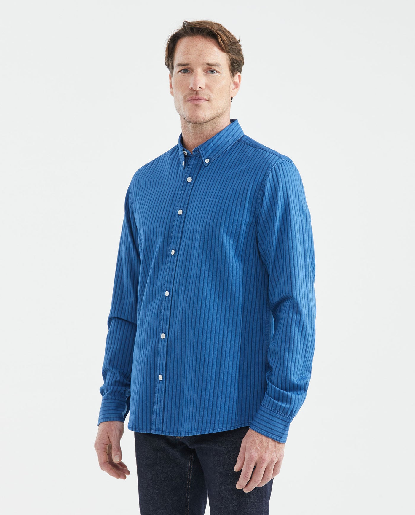 Men's Shirt, Striped, Long Sleeve, Classic Fit - Blue 611F015 - 1