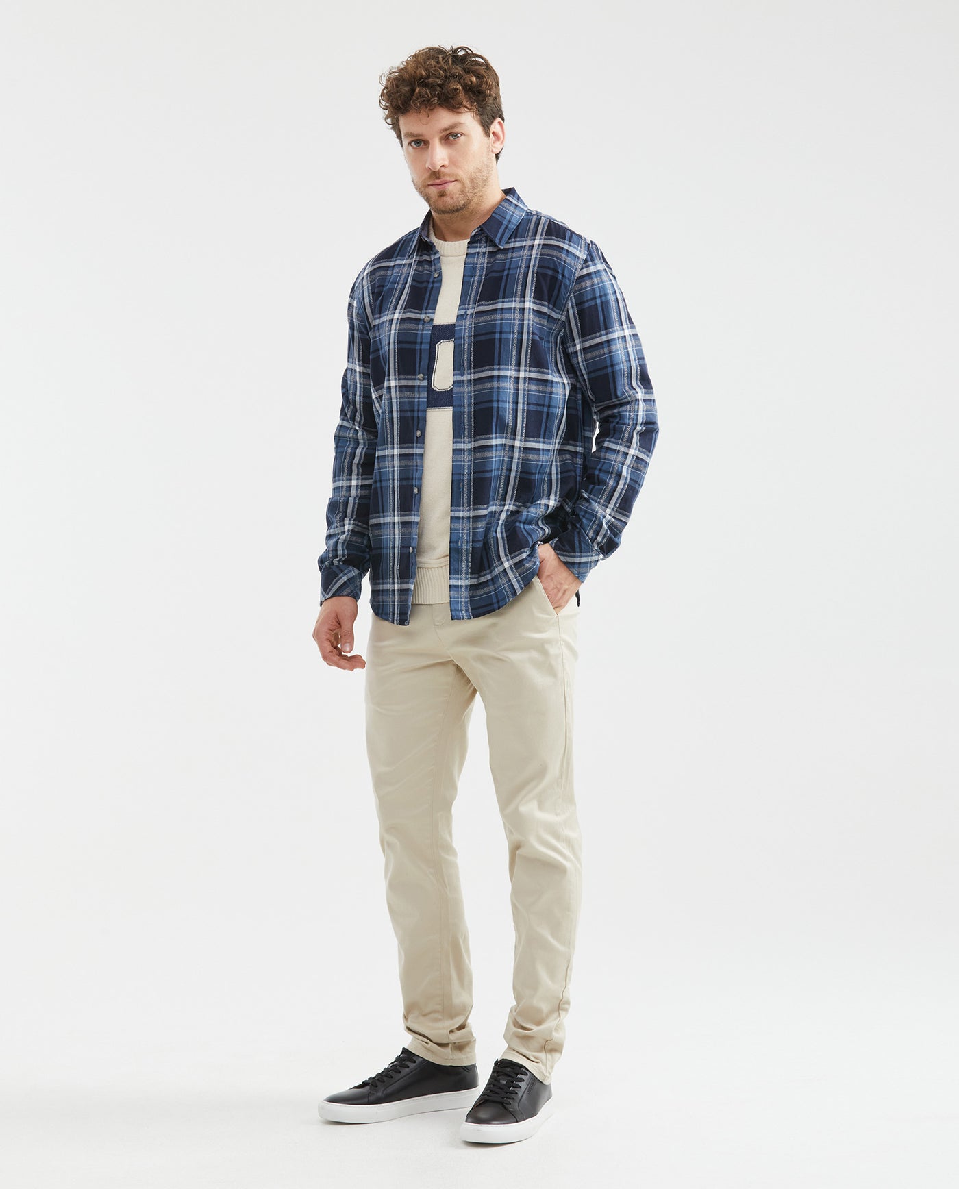 Men's Slim Fit Check Shirt Contrast Band Red Thread in Cotton 611F017 - 2