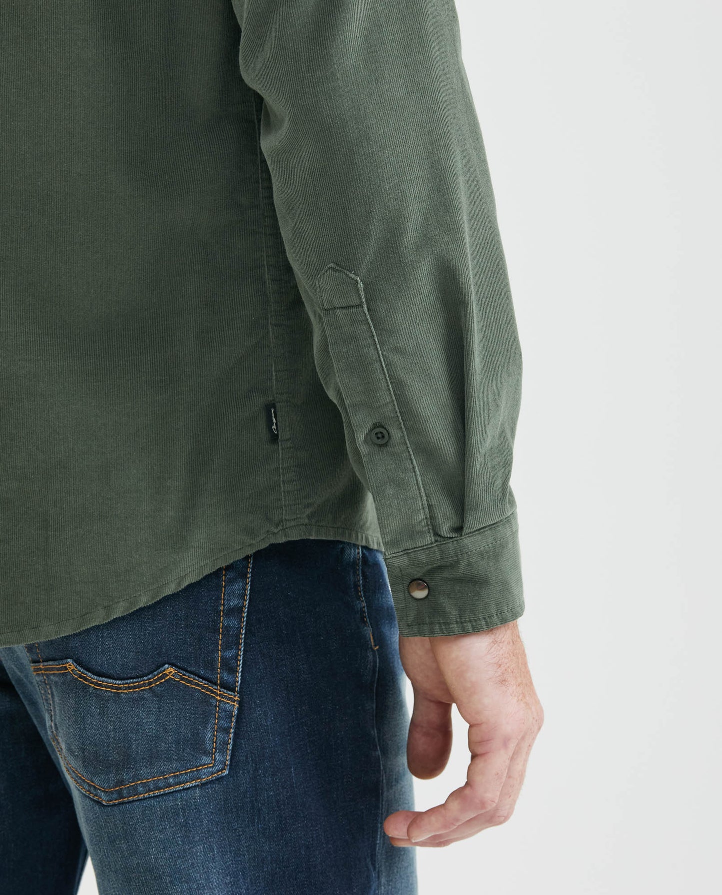 Men's Shirt, Slim Fit Long Sleeve - Corduroy - Green - 6