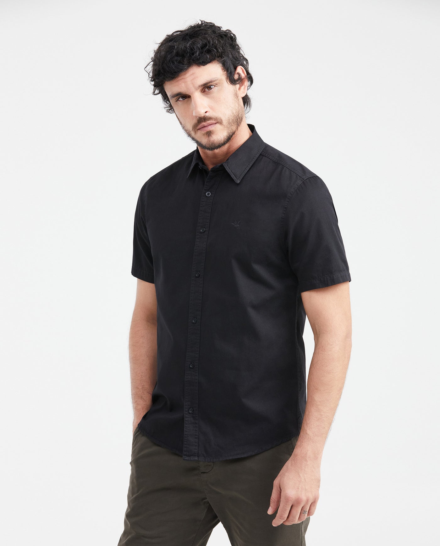 Men's Short Sleeve Shirt Duck Embroidery Side Vent 100% Cotton 611G002 - 1