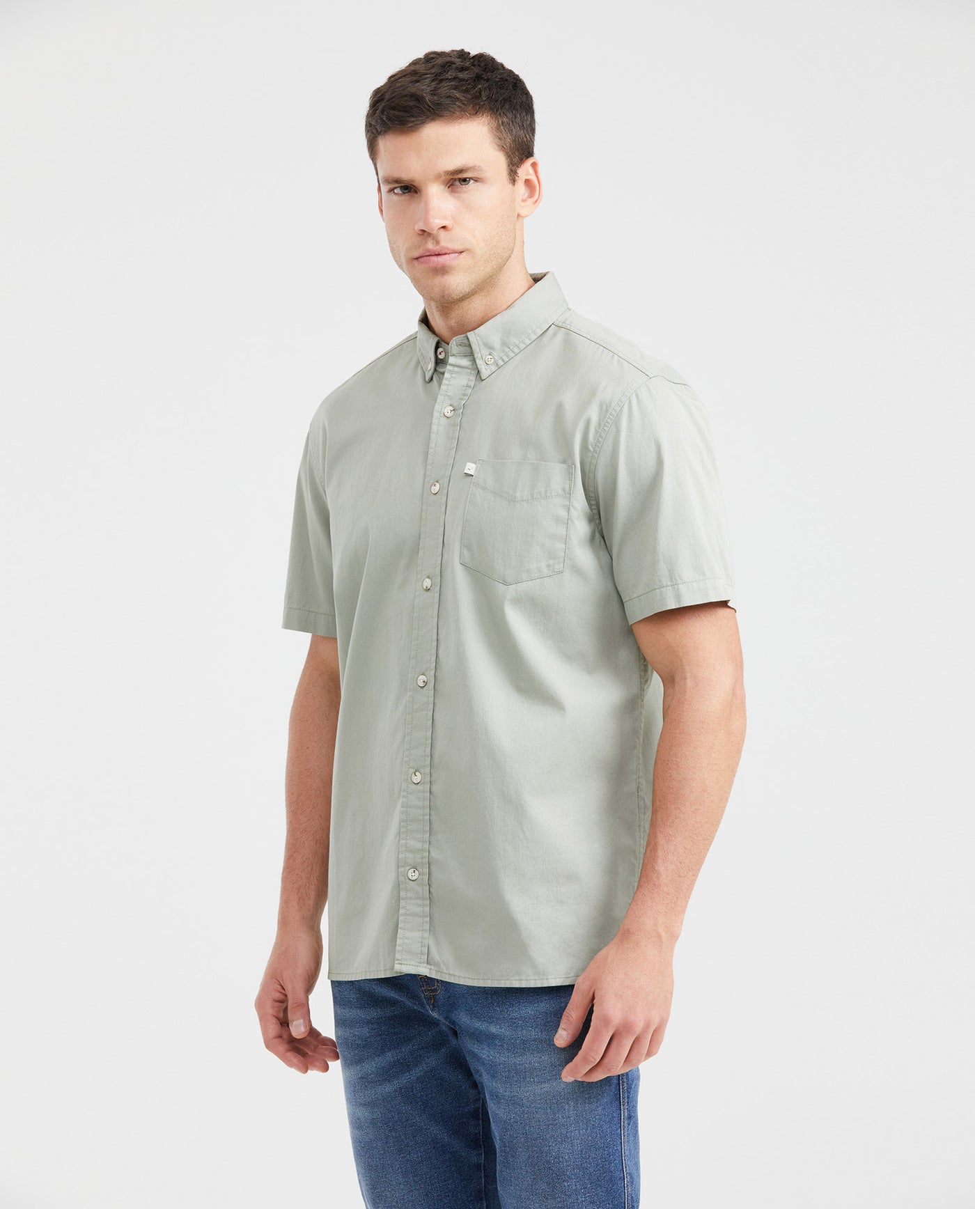 Classic Fit Short Sleeve Cotton Shirt for Men - Green 611G012 - 1