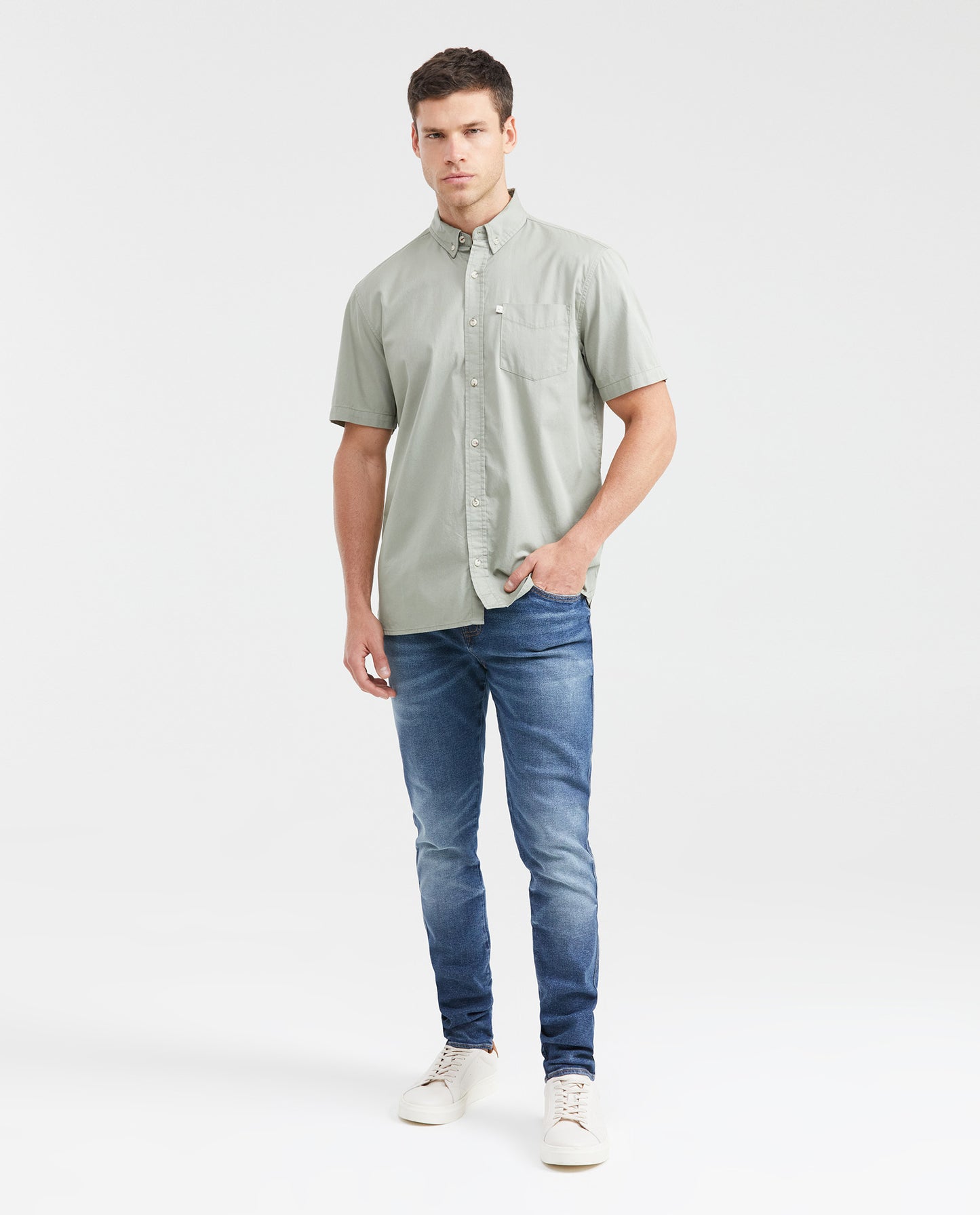 Men's Classic Fit Short Sleeve Cotton Shirt - Green - 5