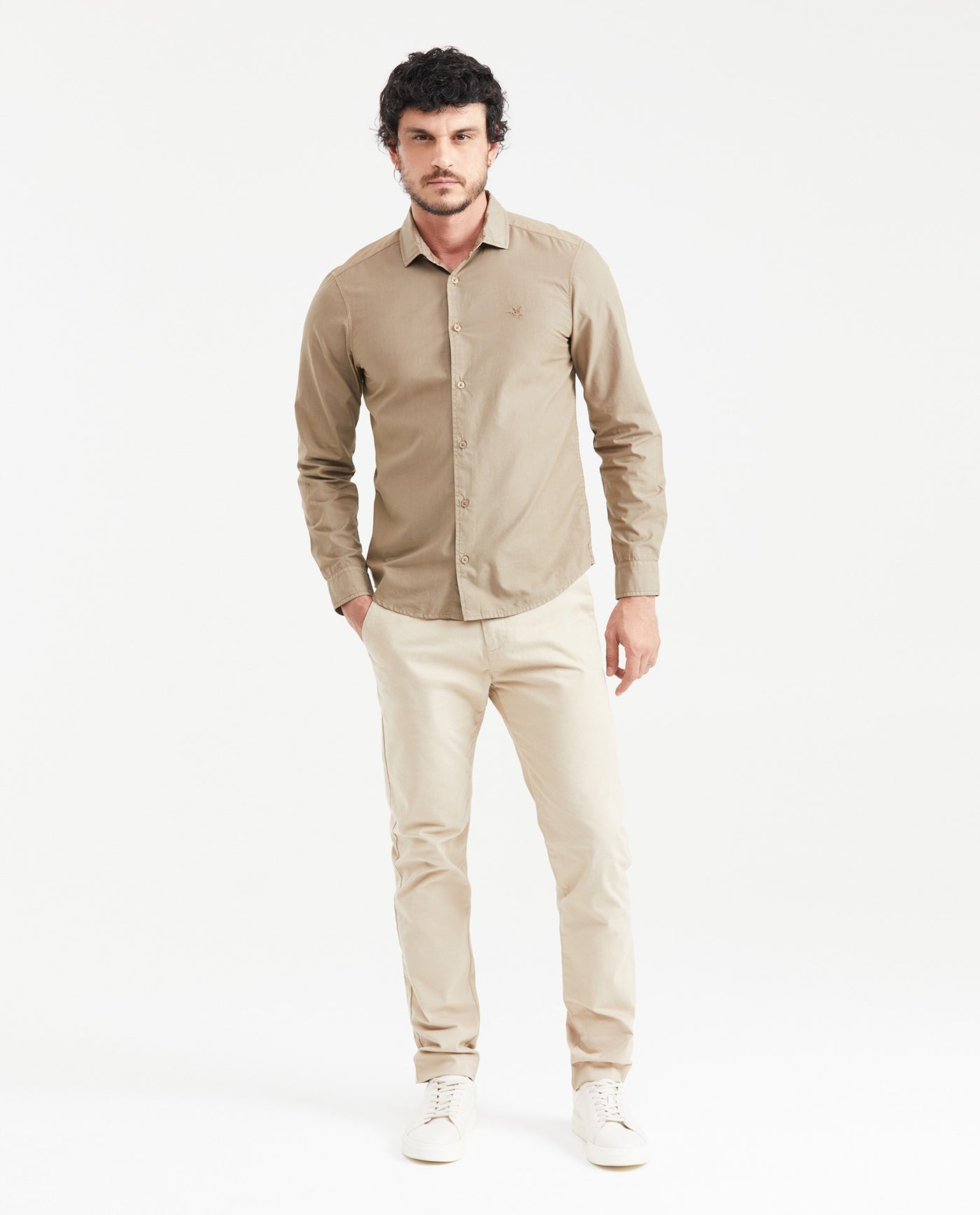 Men's Slim Fit Long Sleeve Shirt Cotton-Tencel Blend Tone-on-Tone Embroidery - 7