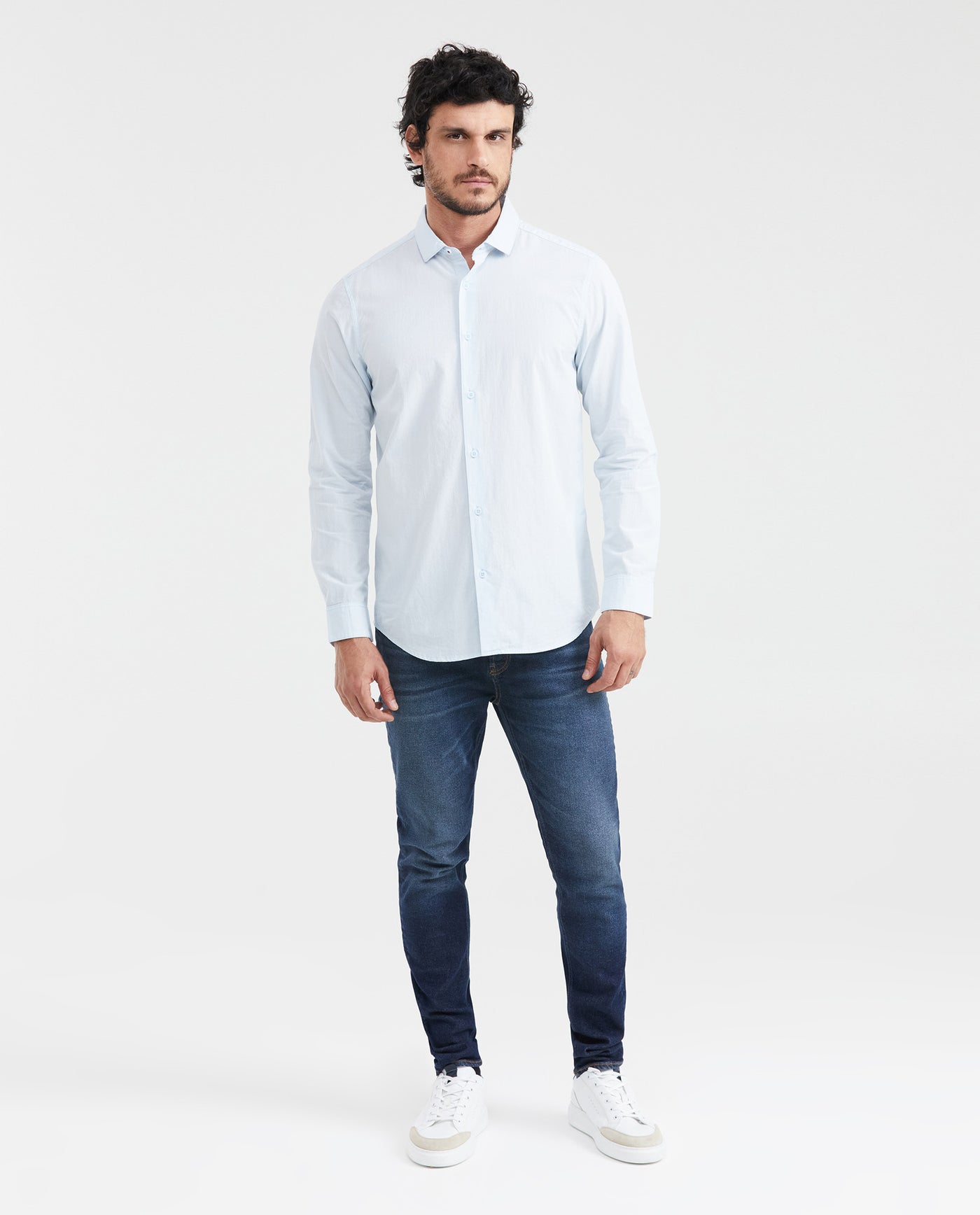 Men's Slim Fit Long Sleeve Dobby Shirt Collar Stays 100% Cotton - 5
