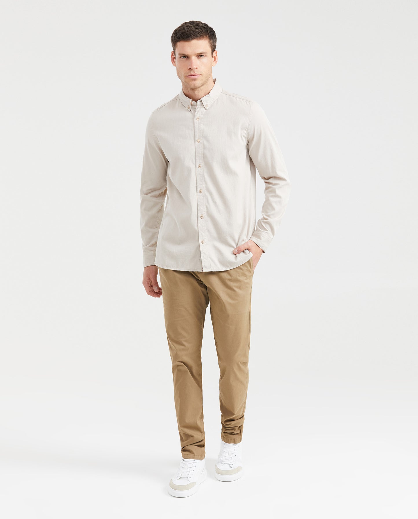 Men's Slim Fit Long Sleeve Corduroy Effect Cotton Shirt - Raw - 6