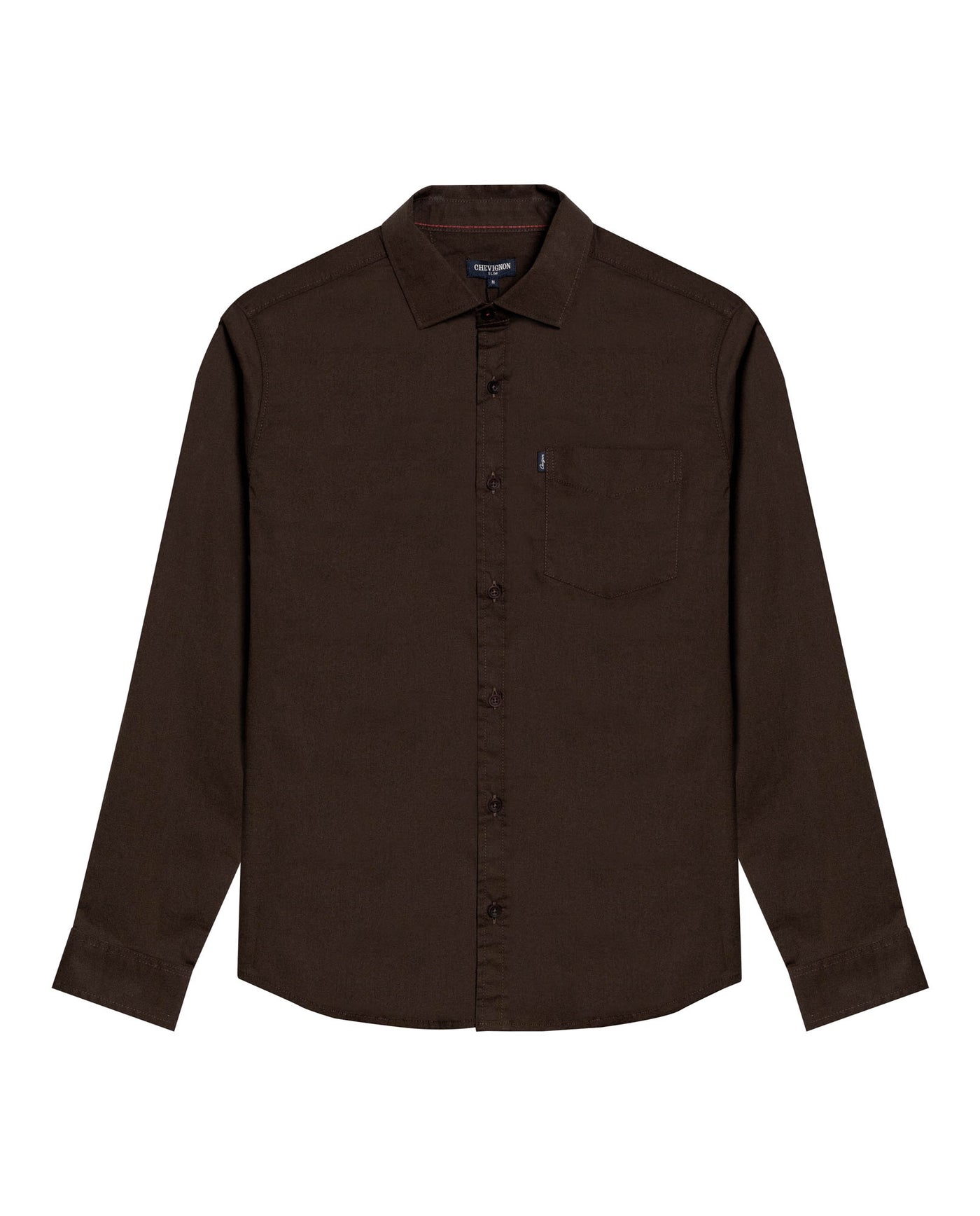 Mens Shirt Long Sleeve Slim Fit Open Collar Poplin Cotton Lycra Subtle Horizontal Ribs Woven Label - Brown 63_611H000_CAF191016_3