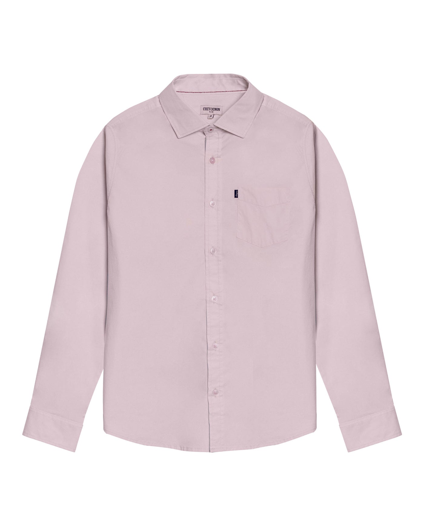 Mens Shirt Long Sleeve Slim Fit Open Collar Poplin Cotton Lycra Subtle Horizontal Ribs Woven Label - Pink 63_611H000_ROS132805_3