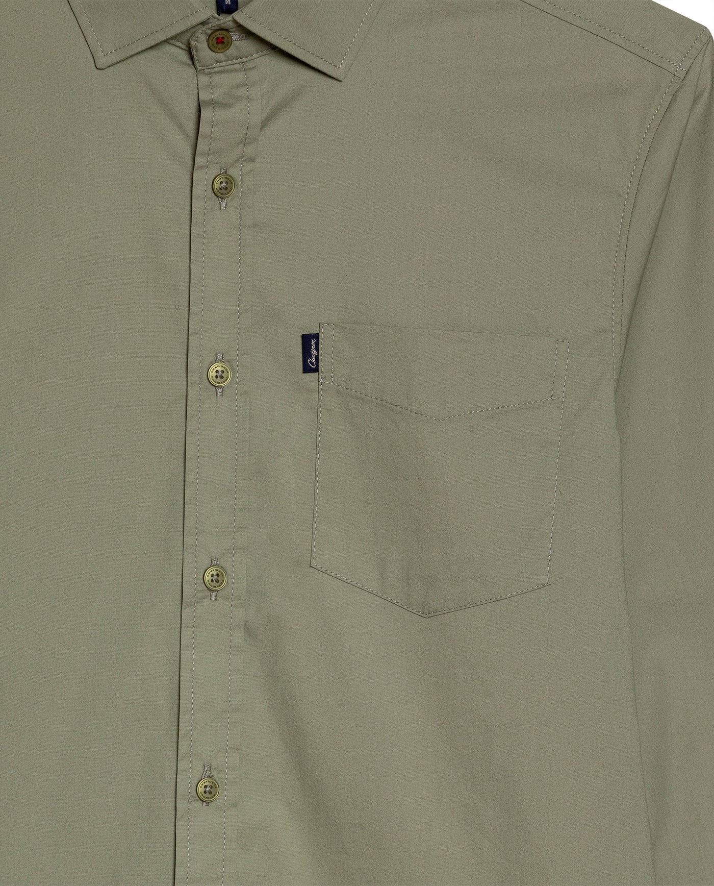 Mens Shirt Long Sleeve Slim Fit Open Collar Poplin Cotton Lycra Subtle Horizontal Ribs Woven Label - Green 63_611H000_VER160213_8