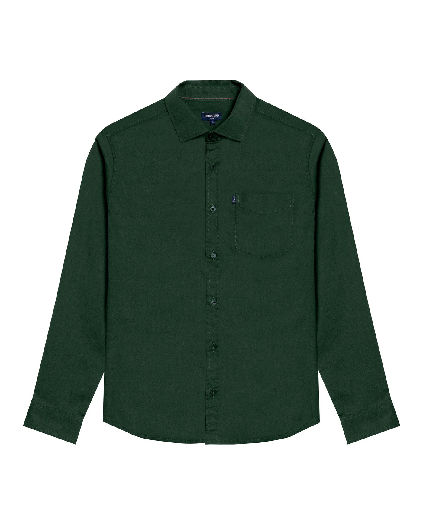 Mens Shirt Long Sleeve Slim Fit Open Collar Poplin Cotton Lycra Subtle Horizontal Ribs Woven Label - Green 63_611H000_VER195914_3