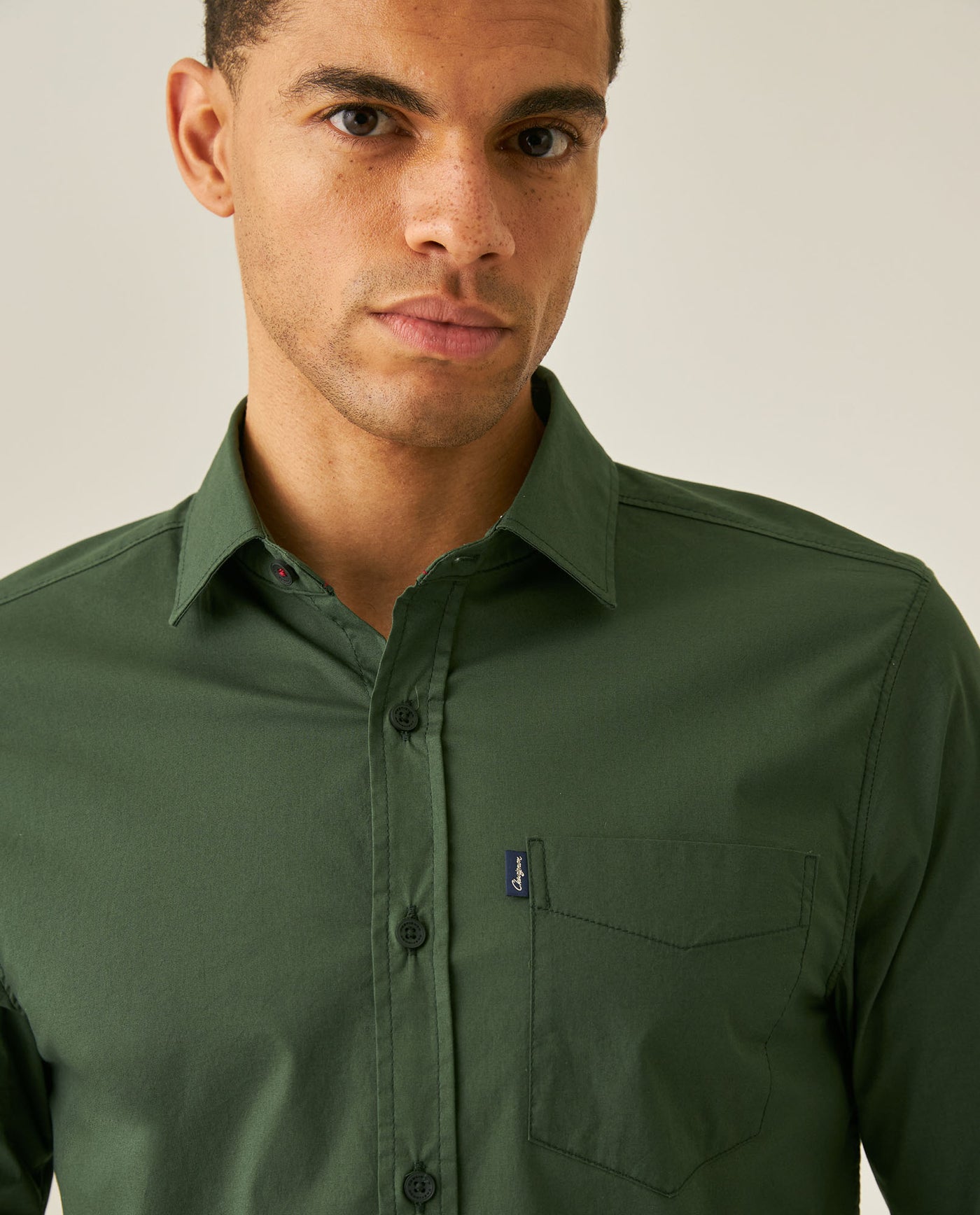 Mens Shirt Long Sleeve Slim Fit Open Collar Poplin Cotton Lycra Subtle Horizontal Ribs Woven Label - Green 63_611H000_VER195914_5