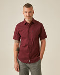 Men's Shirt Short Sleeve Slim Fit Spread Collar Poplin Cotton Lycra Woven Pocket Label - Red