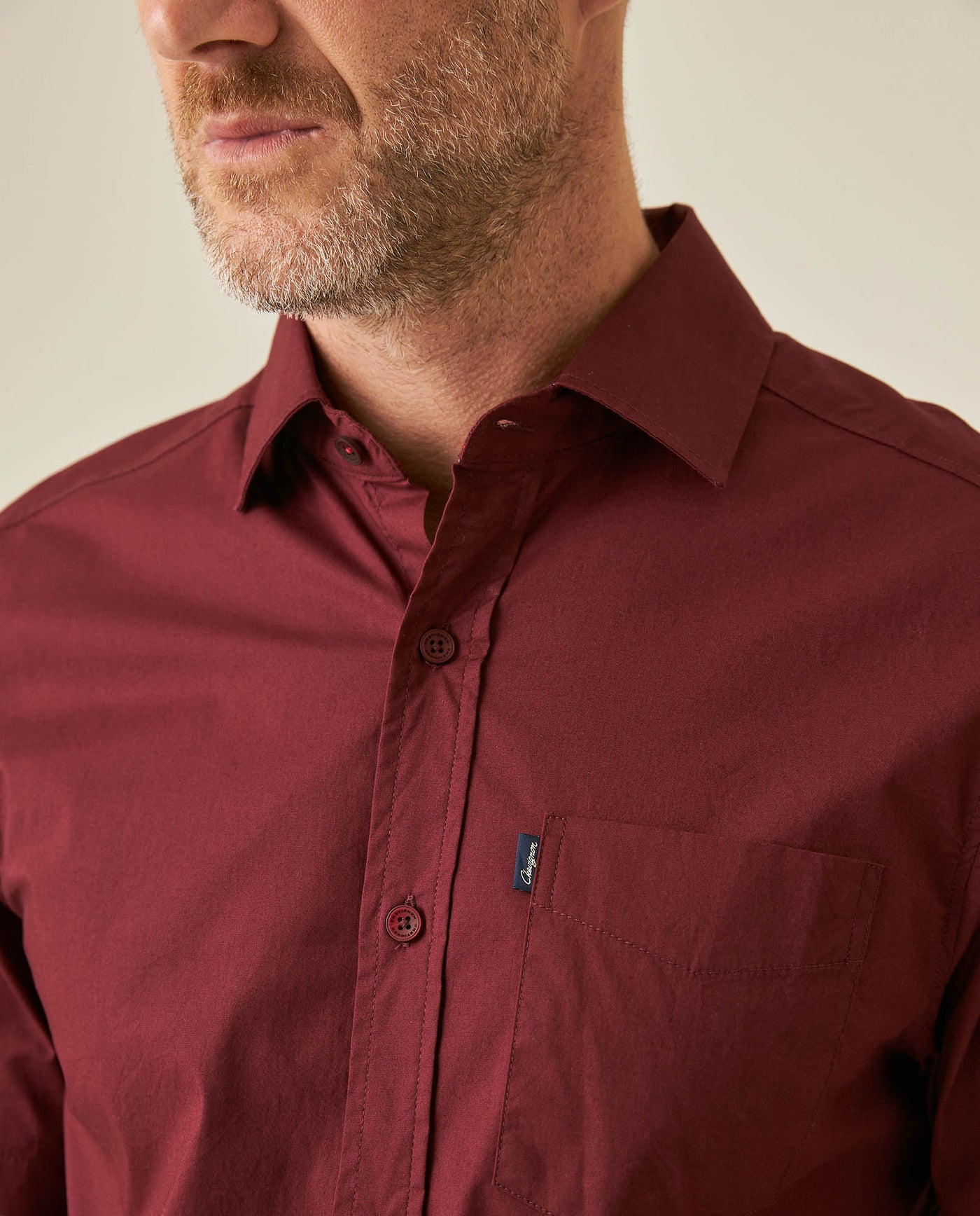 Mens Shirt Short Sleeve Slim Fit Spread Collar Poplin Cotton Lycra Woven Pocket Label - Red 63_611H001_ROJ191528_5