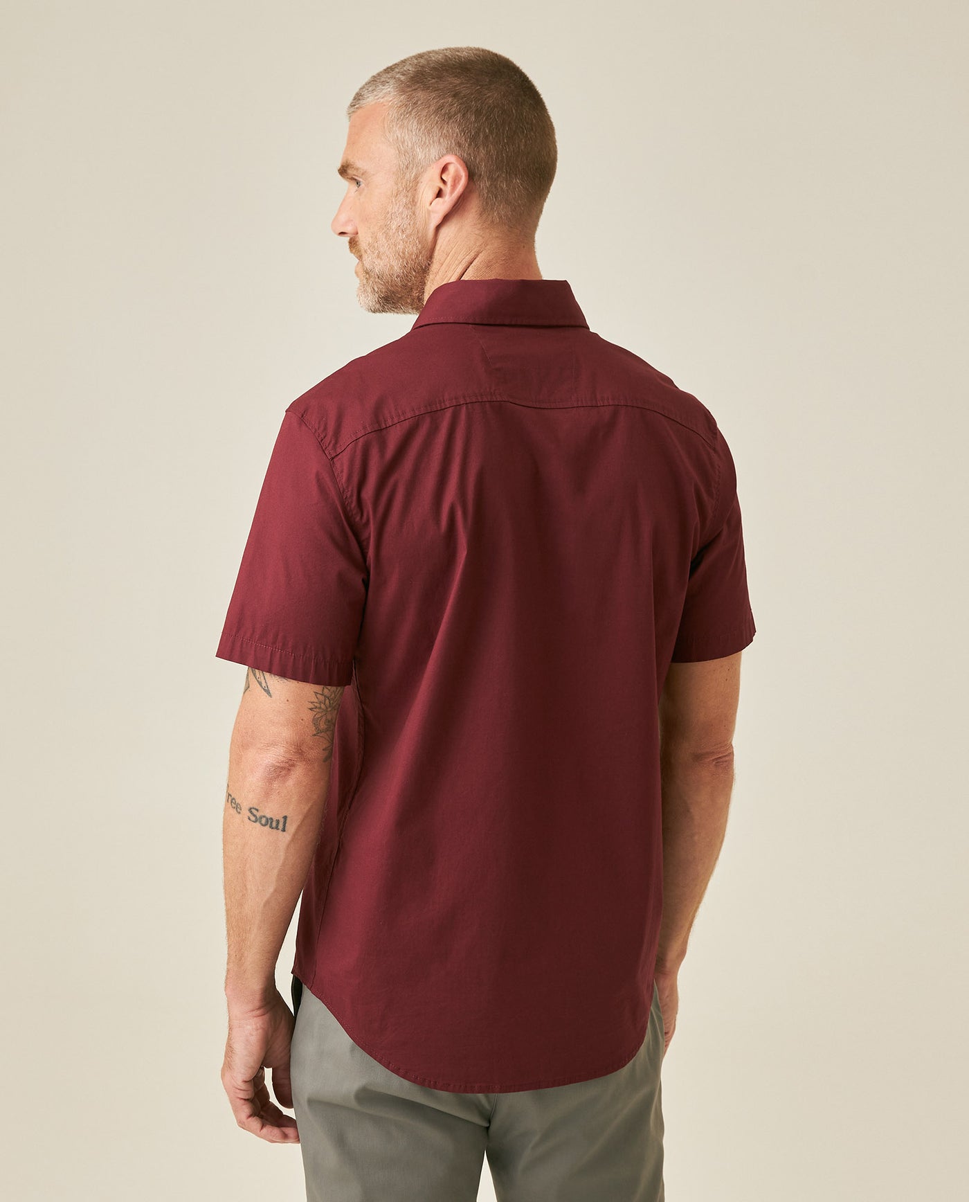 Mens Shirt Short Sleeve Slim Fit Spread Collar Poplin Cotton Lycra Woven Pocket Label - Red 63_611H001_ROJ191528_6