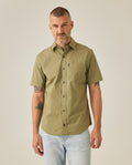 Men's Shirt Short Sleeve Slim Fit Spread Collar Poplin Cotton Lycra Woven Pocket Label - Green