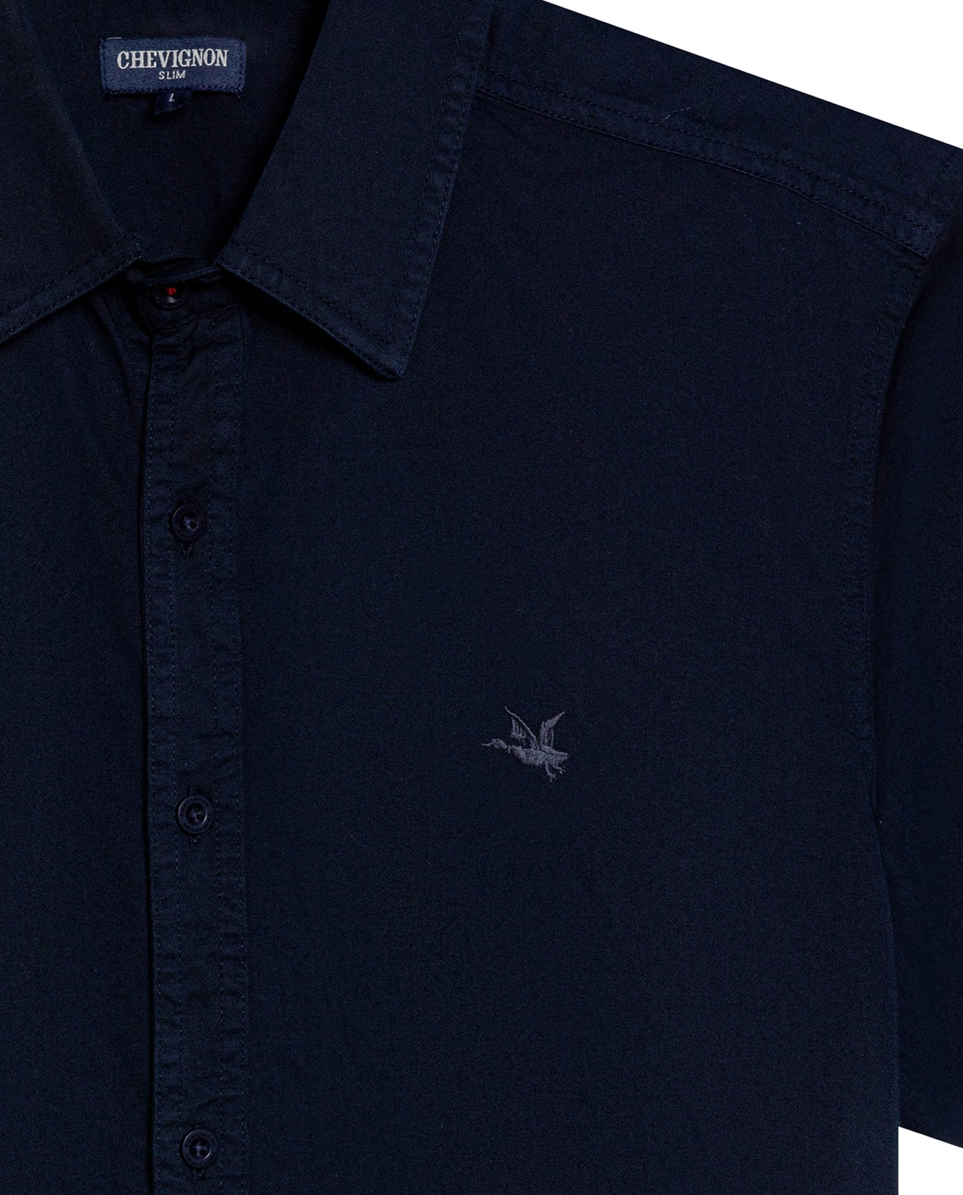 Mens Shirt Short Sleeve Slim Fit Twill Cotton Tone on Tone Duck Embroidery Marked Buttons - Blue 63_611H002_AZU193924_8