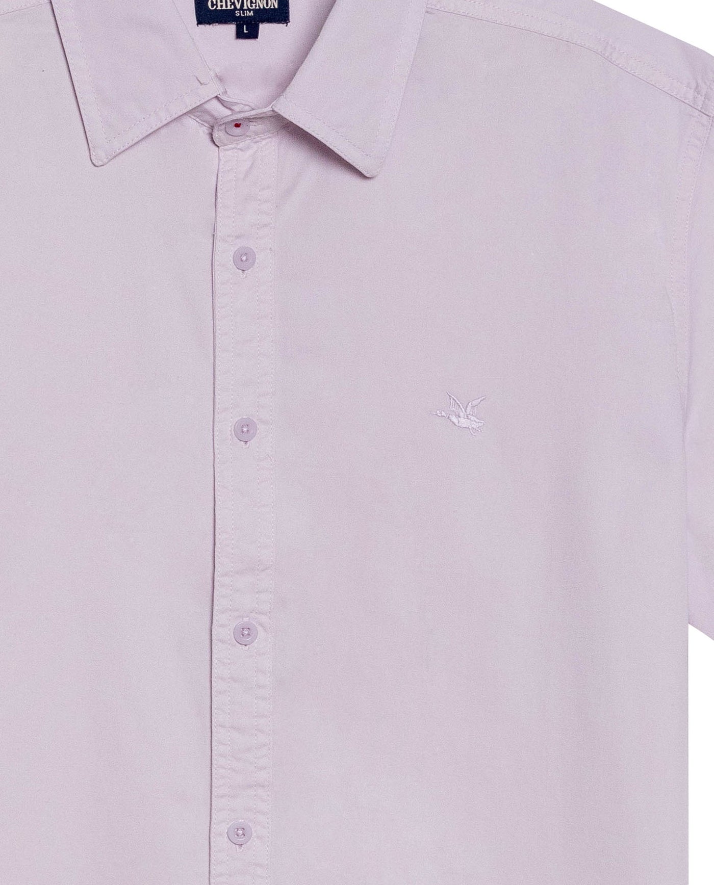 Mens Shirt Short Sleeve Slim Fit Twill Cotton Tone on Tone Duck Embroidery Marked Buttons - Purple 63_611H002_MOR133802_8