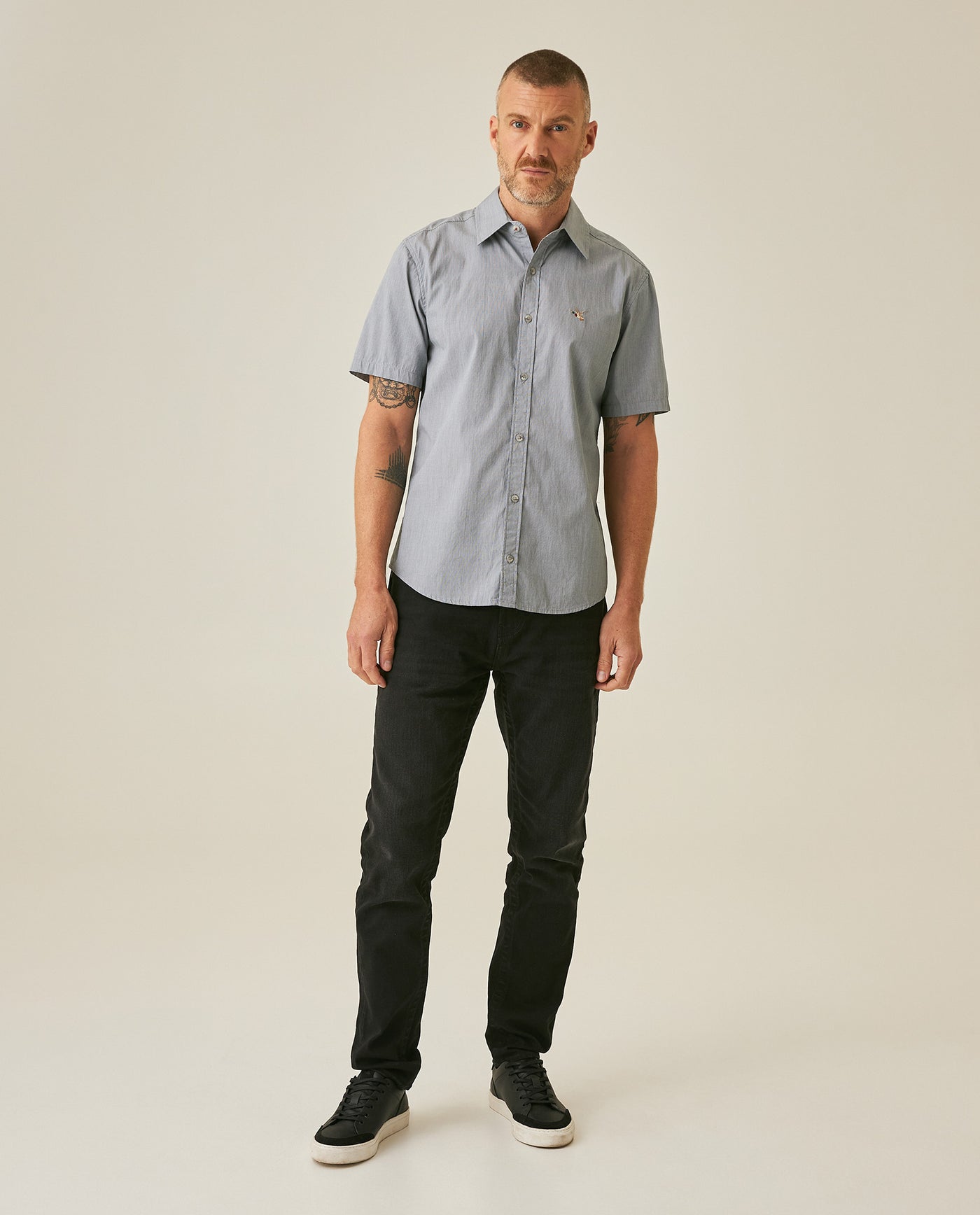 Mens Shirt Short Sleeve Slim Fit Mini Stripe Fill Fill Cotton Linen Vibrant Red Details - Dark Green 63_611H003_VER195406_4