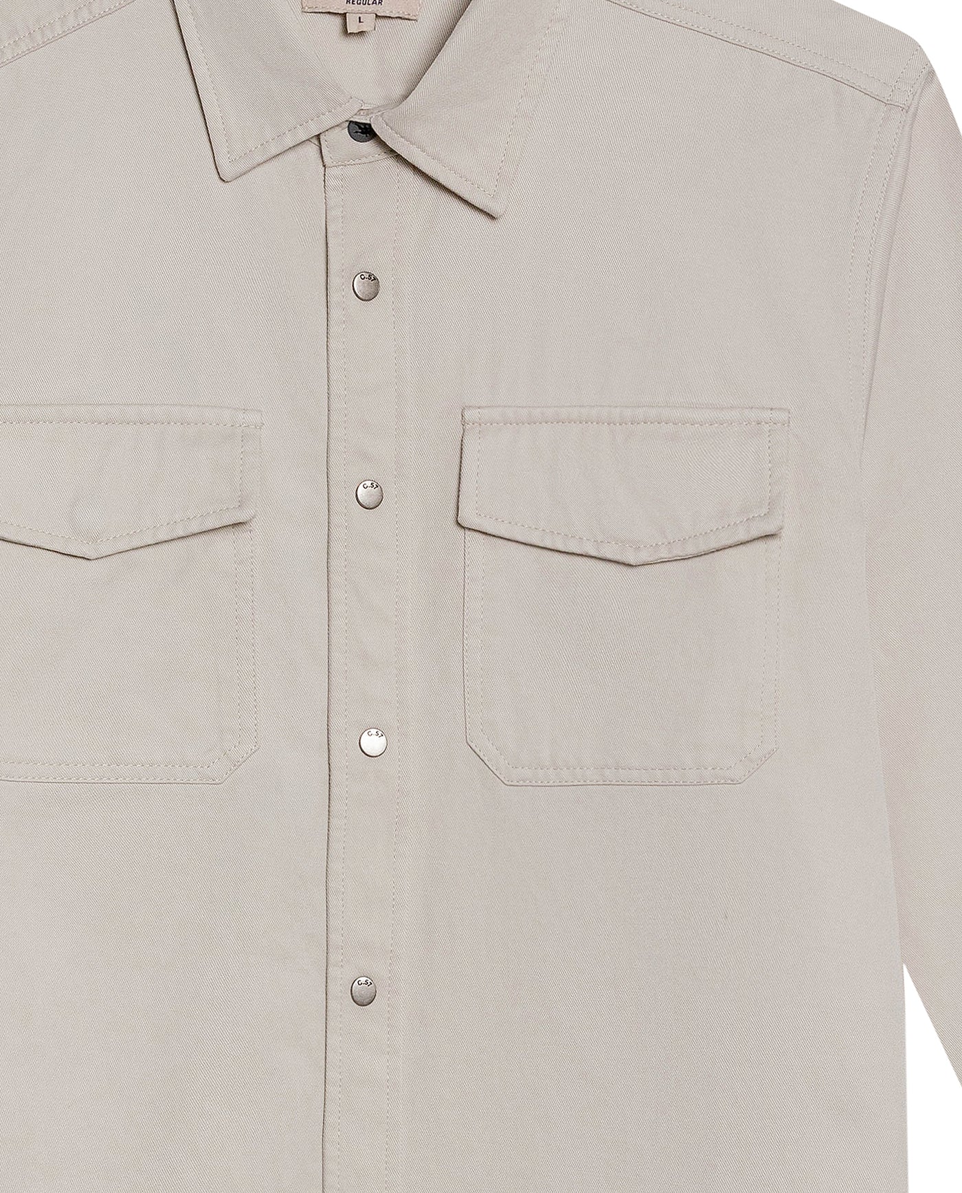 Mens Shirt Long Sleeve Regular Fit Lyocell Cotton Marked Diagonal Decorative Placket Yoke Patch Pocket - Beige 63_611H006_BEI140002_3
