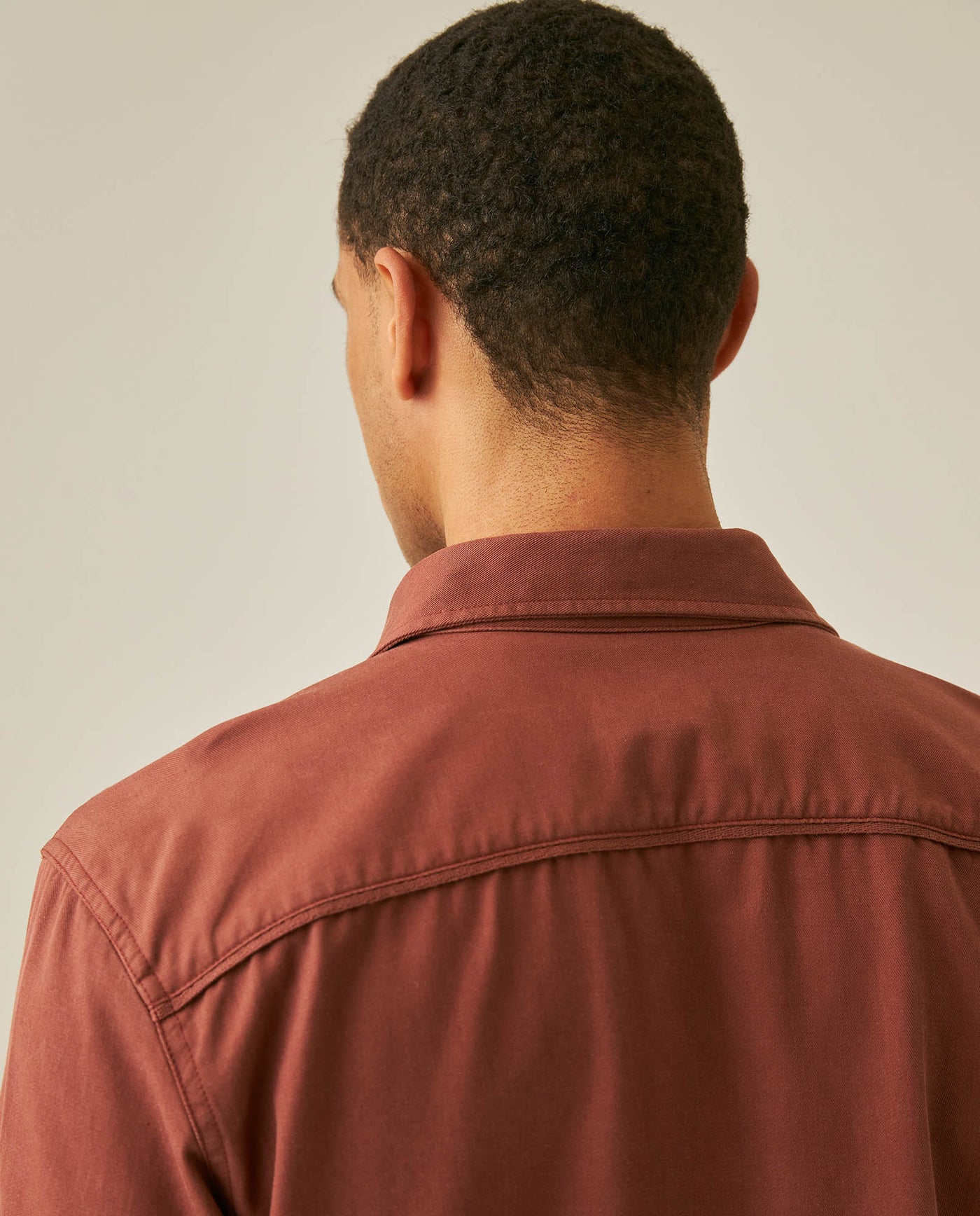 Mens Shirt Long Sleeve Regular Fit Lyocell Cotton Marked Diagonal Decorative Placket Yoke Patch Pocket - Brown 63_611H006_CAF191245_7