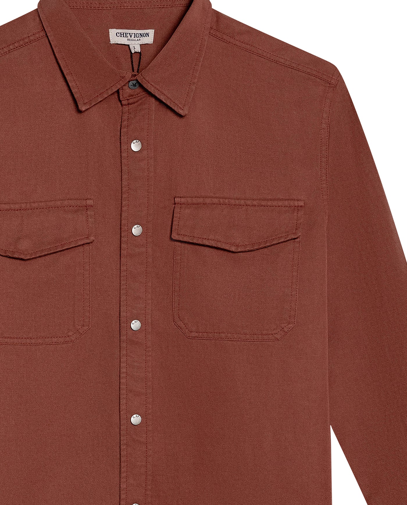 Mens Shirt Long Sleeve Regular Fit Lyocell Cotton Marked Diagonal Decorative Placket Yoke Patch Pocket - Brown 63_611H006_CAF191245_8