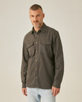 Men's Shirt Long Sleeve Regular Fit Lyocell Cotton Marked Diagonal Decorative Placket Yoke Patch Pocket - Gray