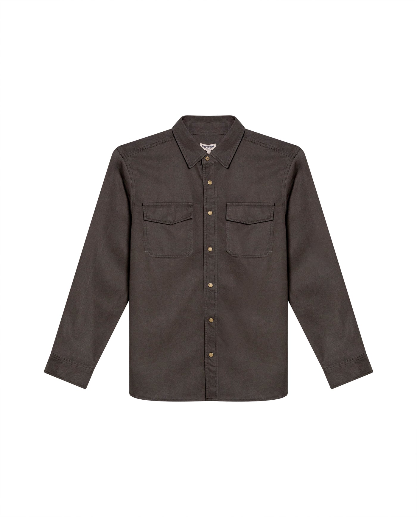 Mens Shirt Long Sleeve Regular Fit Lyocell Cotton Marked Diagonal Decorative Placket Yoke Patch Pocket - Gray 63_611H006_GRI190000_3