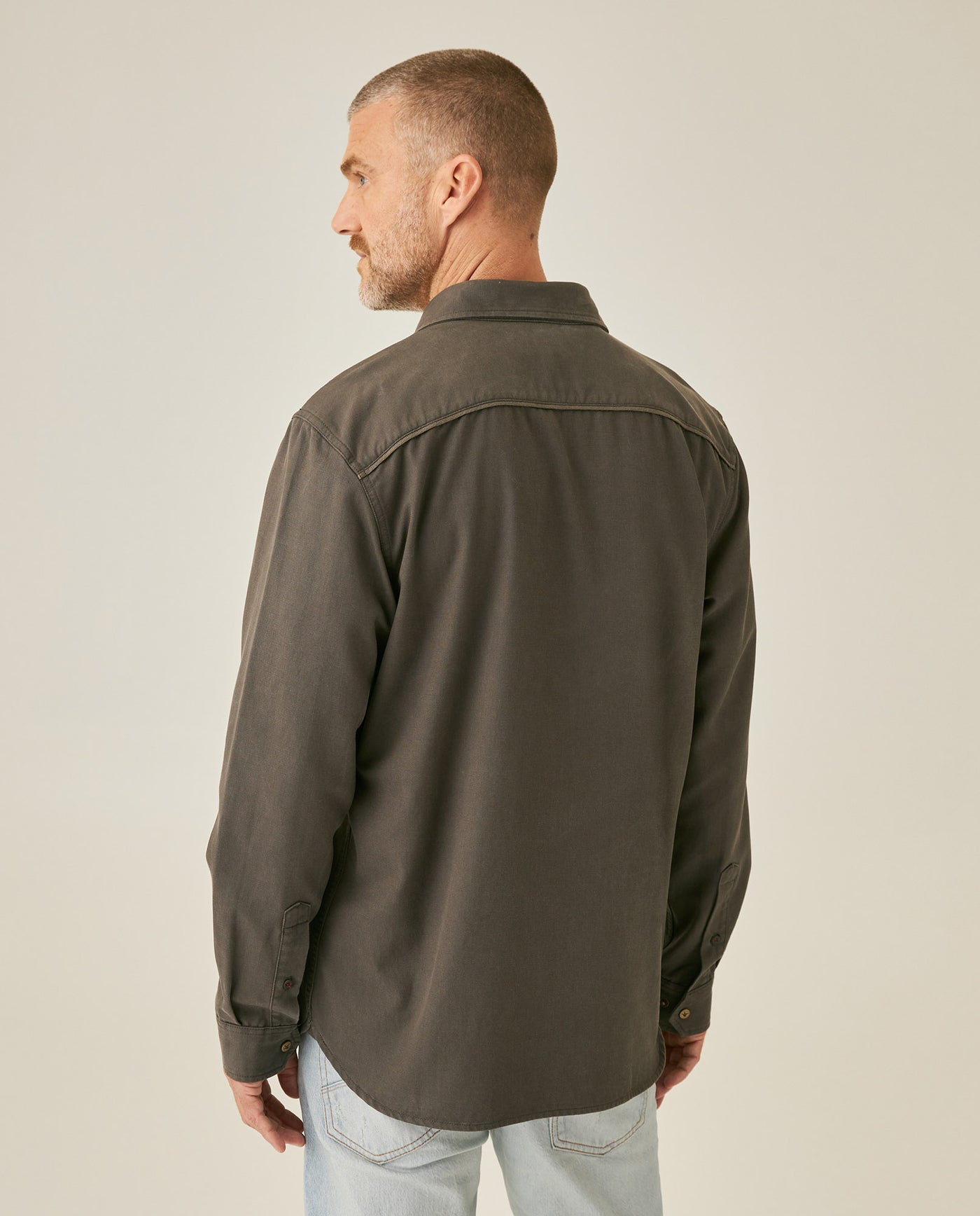 Mens Shirt Long Sleeve Regular Fit Lyocell Cotton Marked Diagonal Decorative Placket Yoke Patch Pocket - Gray 63_611H006_GRI190000_6