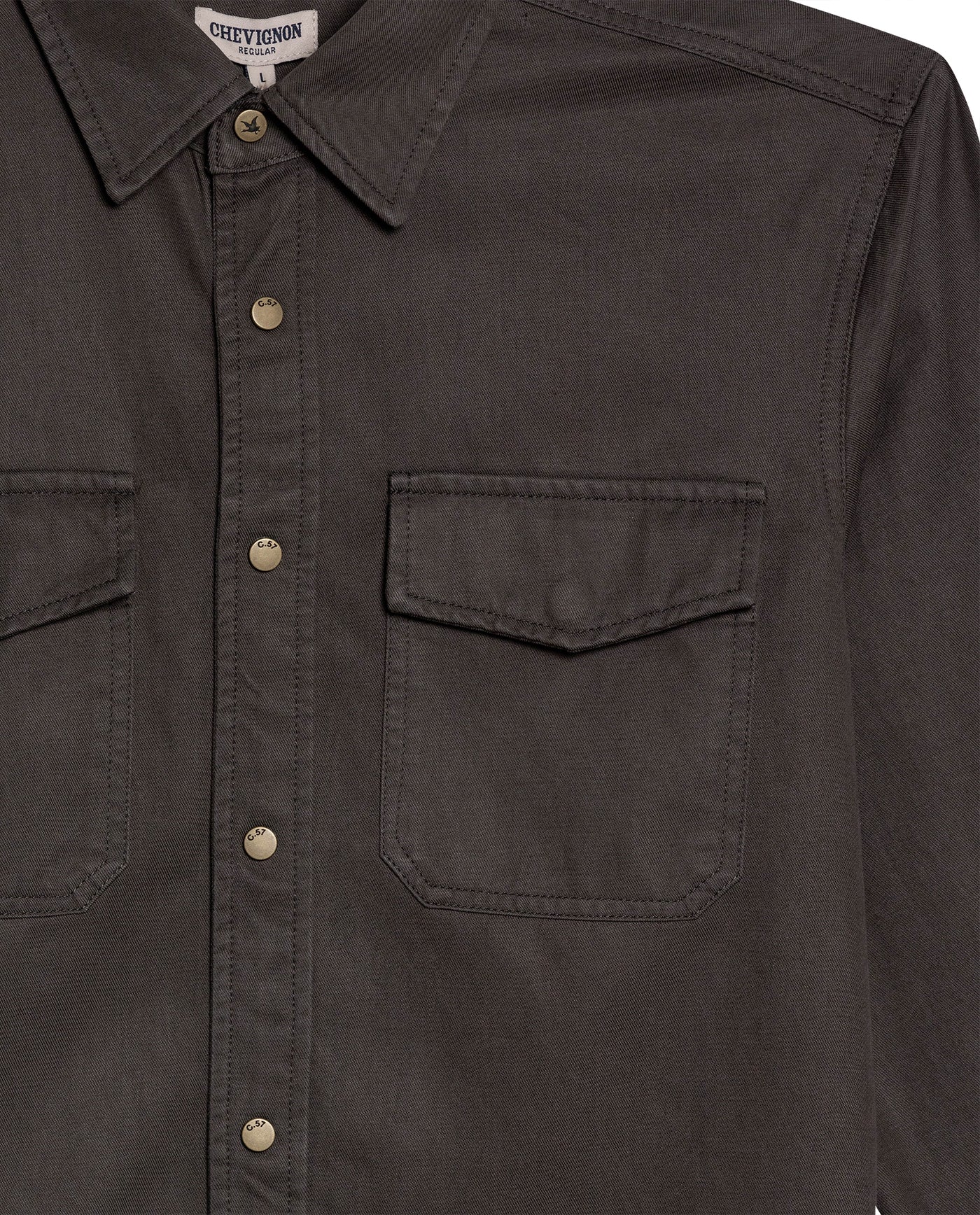 Mens Shirt Long Sleeve Regular Fit Lyocell Cotton Marked Diagonal Decorative Placket Yoke Patch Pocket - Gray 63_611H006_GRI190000_8