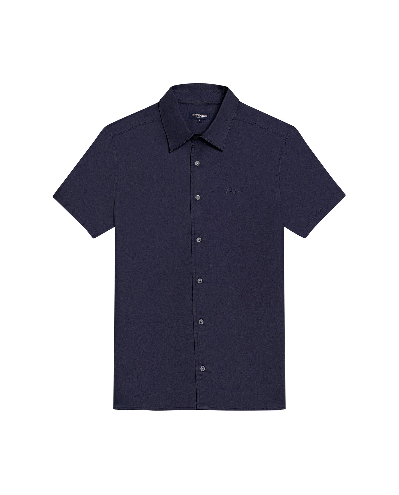 Mens Shirt Short Sleeve Regular Fit Cotton Subtle Diagonal Multi Needle Placket Chest Embroidery - Blue 63_611H007_AZU193923_3
