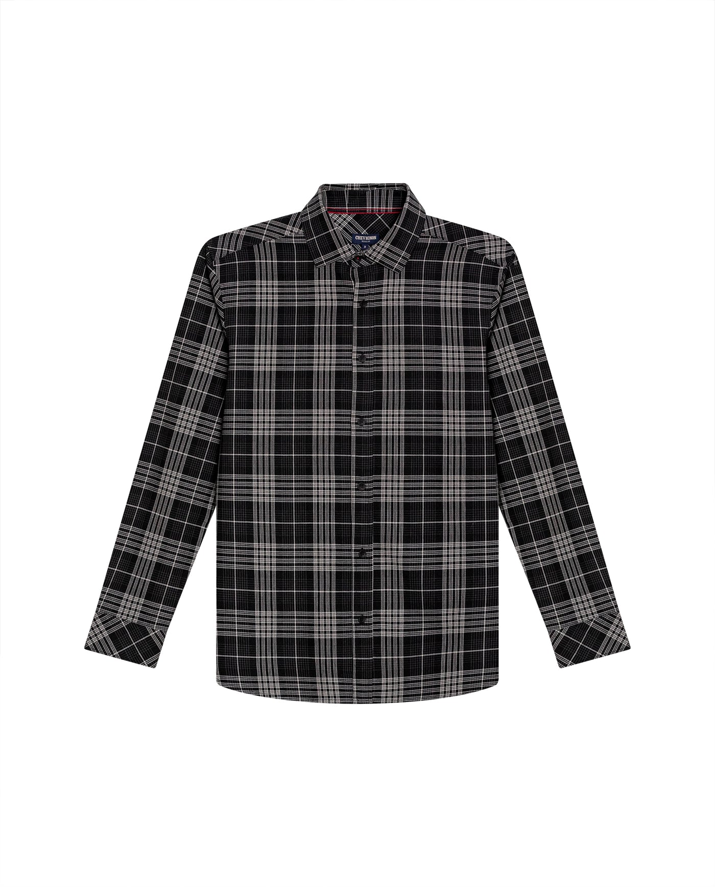 Mens Shirt Long Sleeve Regular Fit Check Pattern Cotton Varsity Smart Spread Collar Red Details - Black 63_611H009_NEG194004_3
