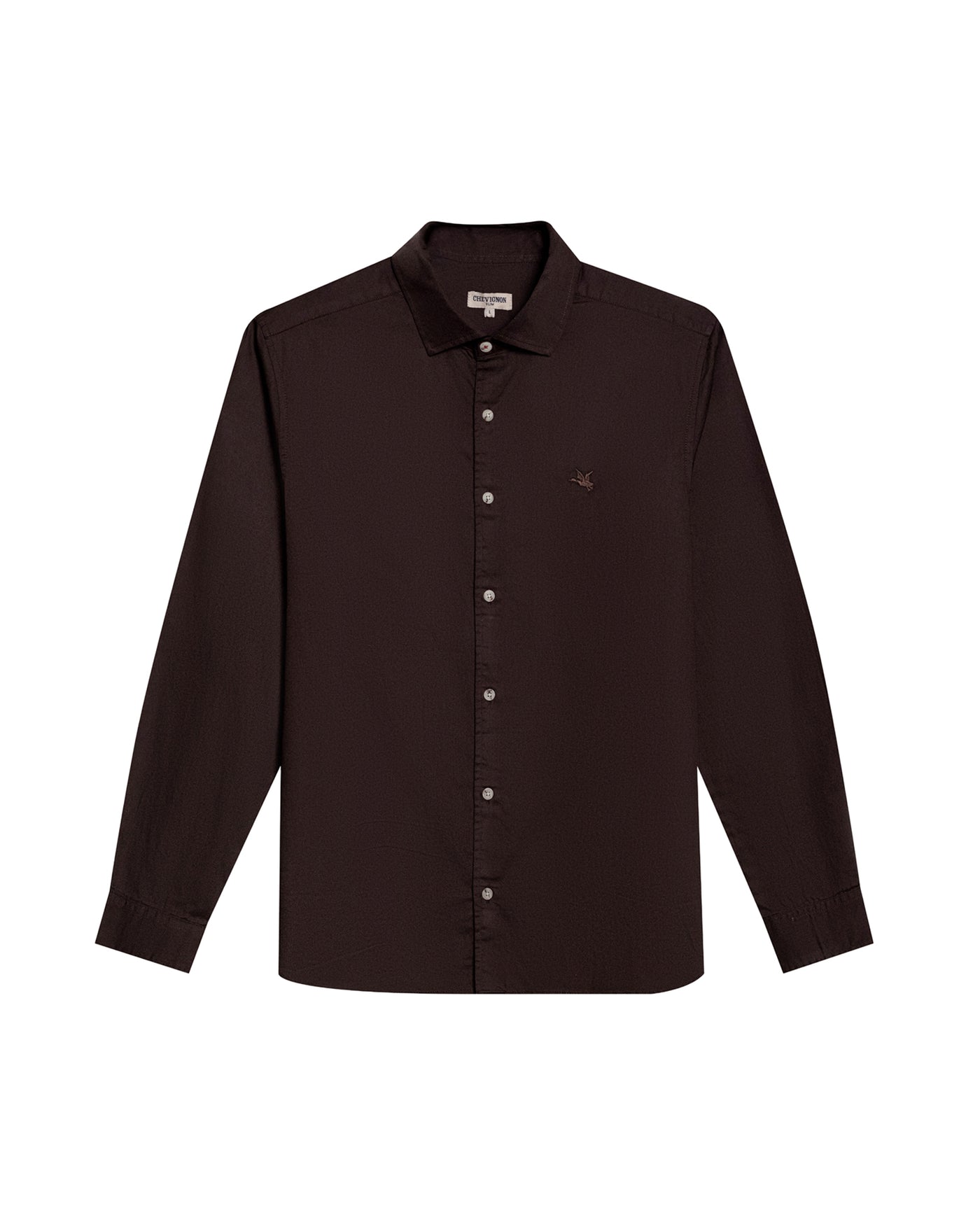 Mens Shirt Long Sleeve Slim Fit Spread Collar Cotton Subtle Satin Finish Tone on Tone Duck Side Pieces - Brown 63_611H011_CAF191016_3