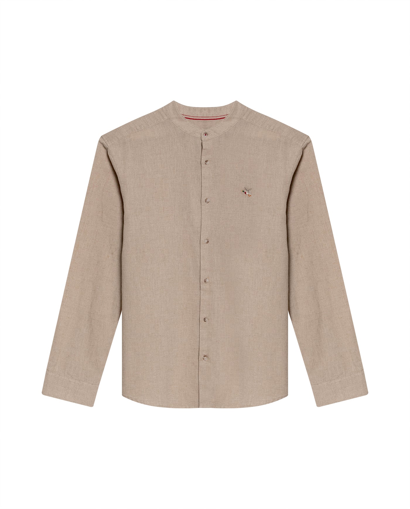 Mens Shirt Long Sleeve Mandarin Collar Regular Fit Linen Cotton Seed Effect Vibrant Duck - Beige 63_611H014_BEI140002_3
