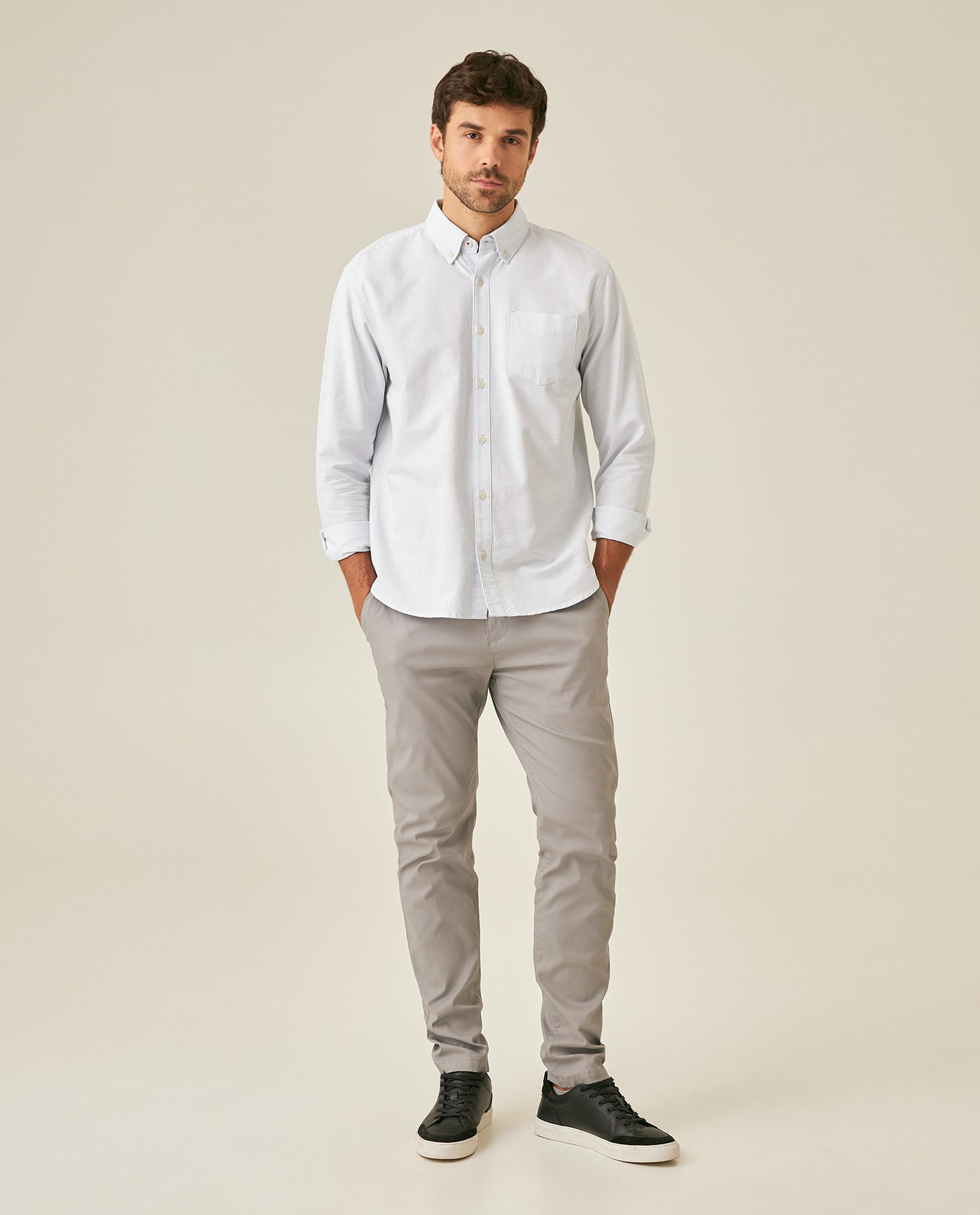 Mens Shirt Long Sleeve Regular Fit Button Down Oxford Cotton White Woven Classic Collegiate Spade Pocket - Blue 63_611H025_AZU134202_4