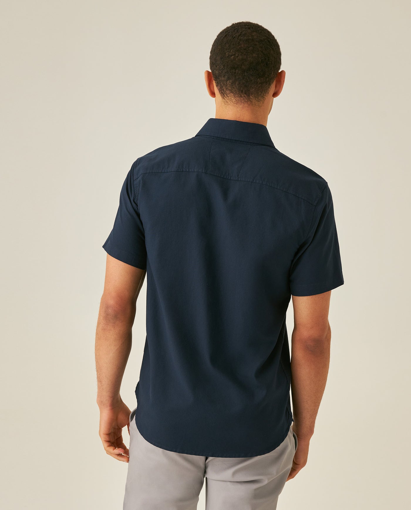 Mens Shirt Short Sleeve Slim Fit Oxford Cotton Vibrant Duck Raw Contrast Button Red Side Details - Blue 63_611H026_AZU193923_6