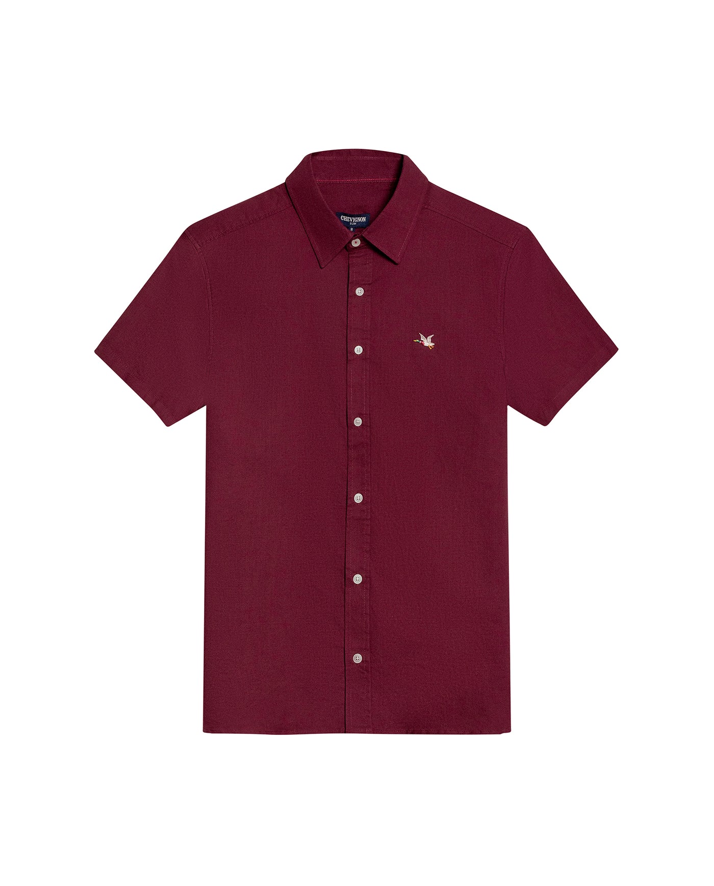 Mens Shirt Short Sleeve Slim Fit Oxford Cotton Vibrant Duck Raw Contrast Button Red Side Details - Red 63_611H026_ROJ191522_3