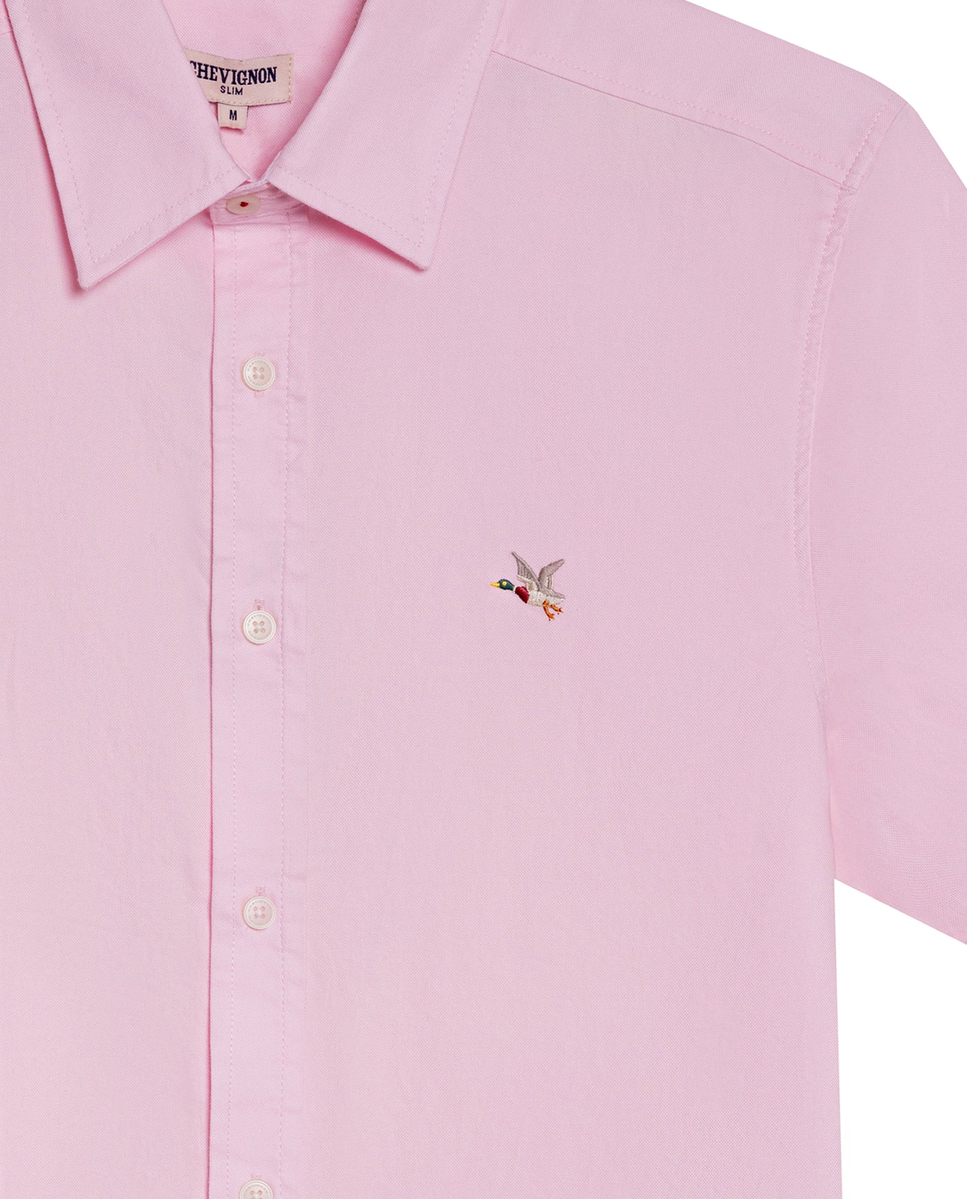 Mens Shirt Short Sleeve Slim Fit Oxford Cotton Vibrant Duck Raw Contrast Button Red Side Details - Pink 63_611H026_ROS122904_8