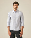 Men's Shirt Long Sleeve Slim Fit Oxford Cotton Vibrant Duck Raw Contrast Buttons Side Details Woven Label - Blue