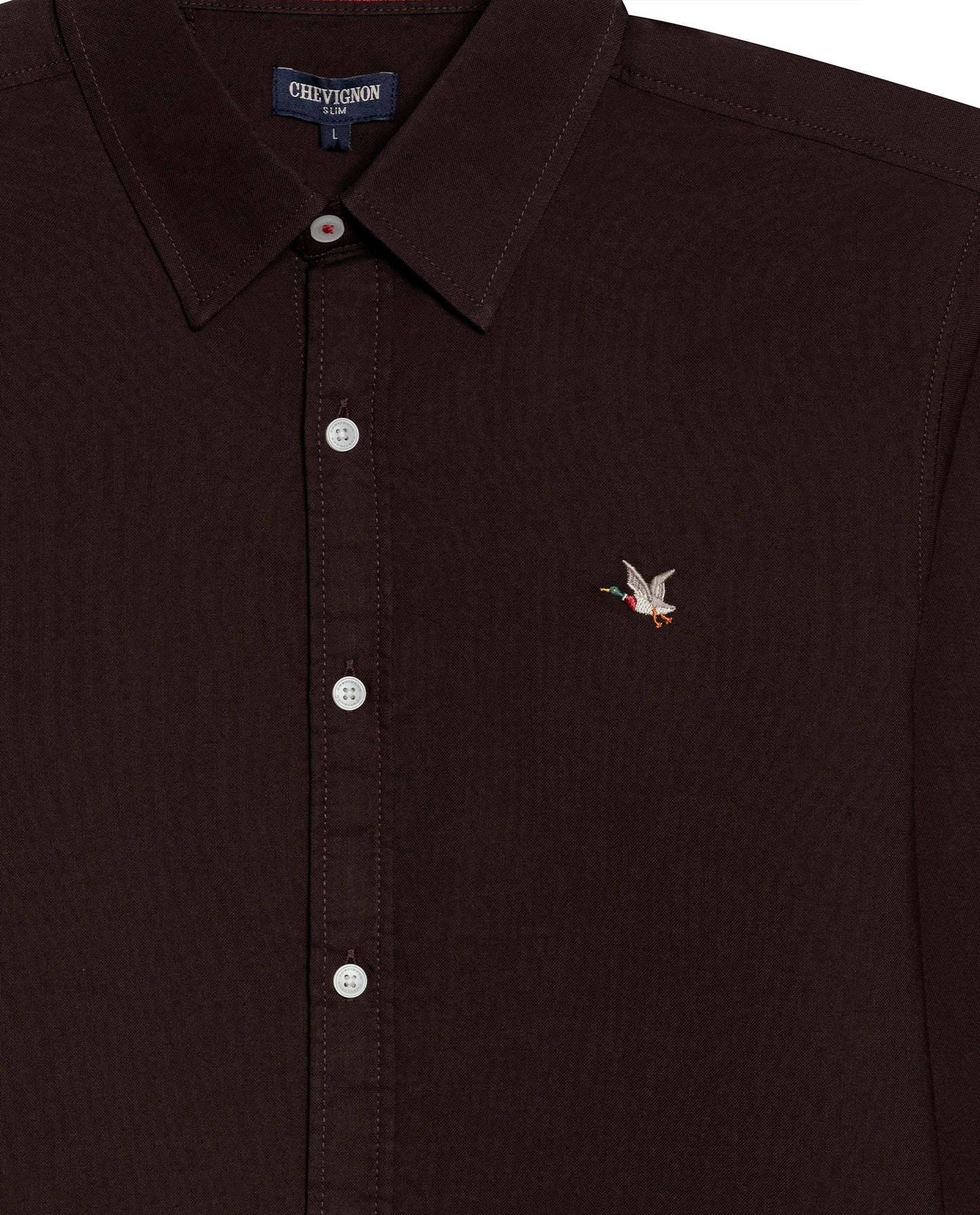 Mens Shirt Long Sleeve Slim Fit Oxford Cotton Vibrant Duck Raw Contrast Buttons Side Details Woven Label - Brown 63_611H027_CAF191016_8