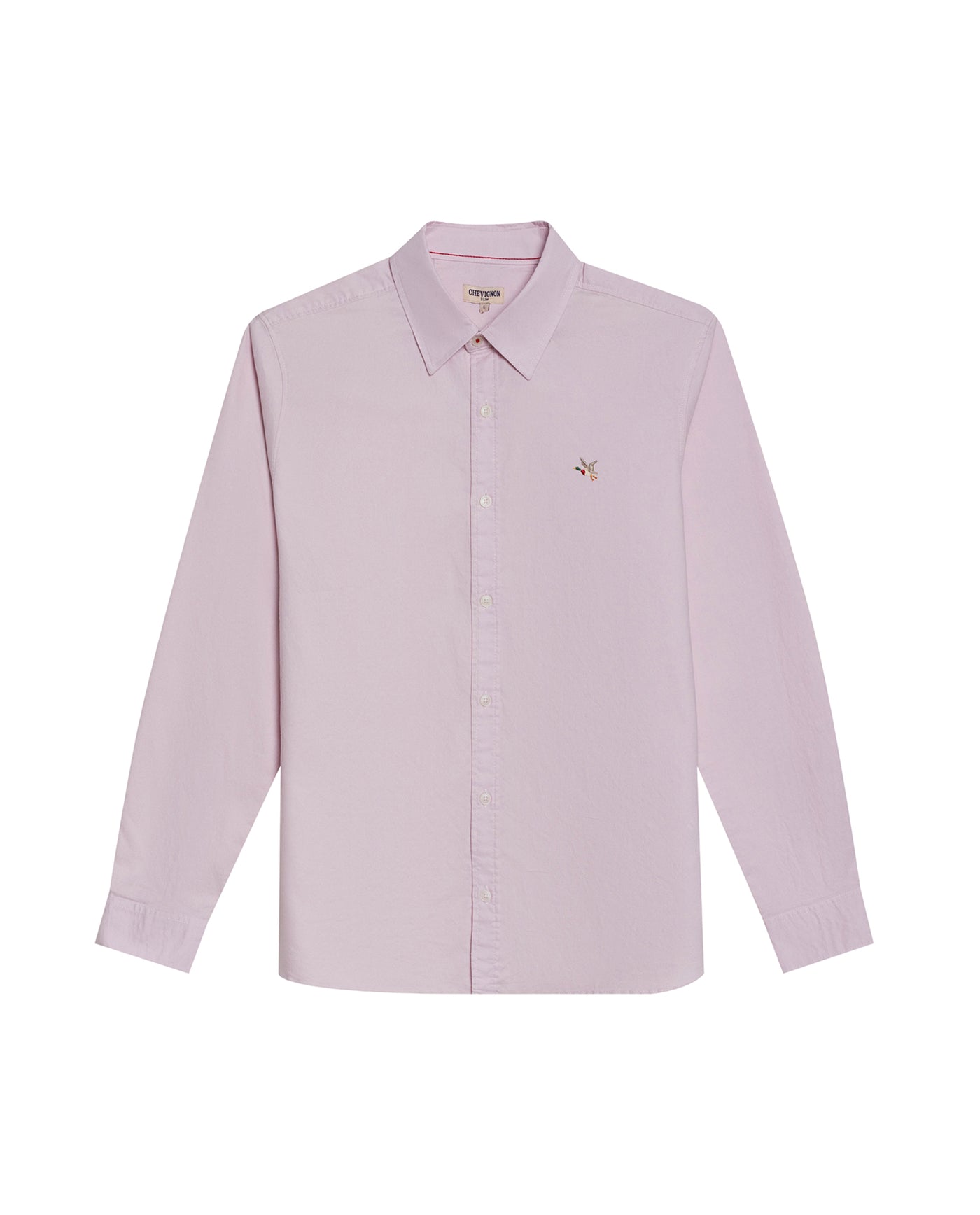 Mens Shirt Long Sleeve Slim Fit Oxford Cotton Vibrant Duck Raw Contrast Buttons Side Details Woven Label - Purple 63_611H027_MOR133805_3