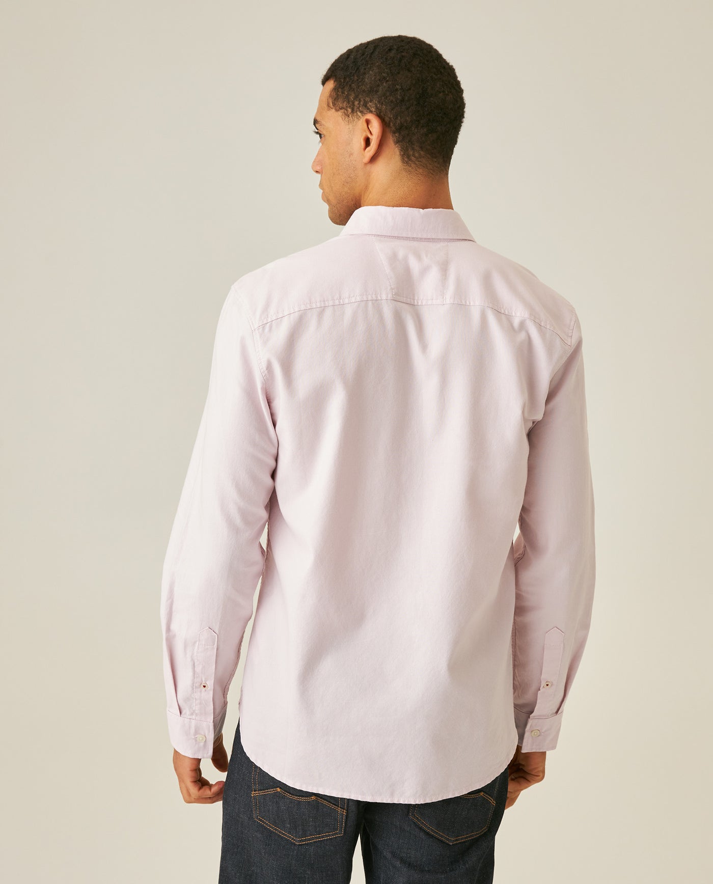 Mens Shirt Long Sleeve Slim Fit Oxford Cotton Vibrant Duck Raw Contrast Buttons Side Details Woven Label - Purple 63_611H027_MOR133805_6